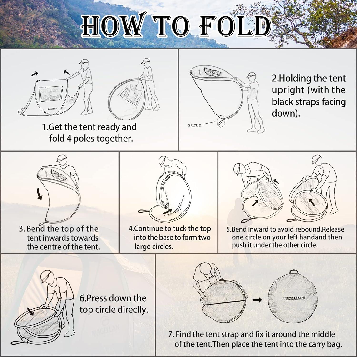 EchoSmile 2-Person White and Brown Pop Up Camping Tent