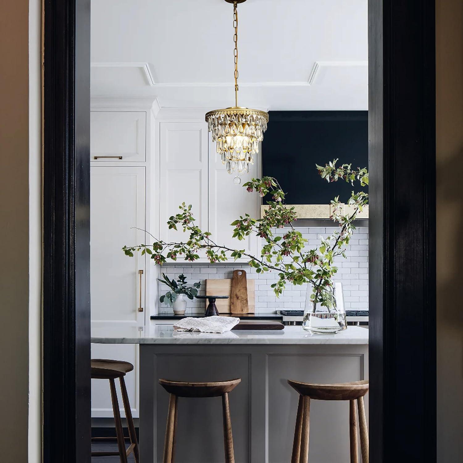 3-Lights Glass Tear Drops Chandelier Painted Brass Pendant Ceiling Lighting