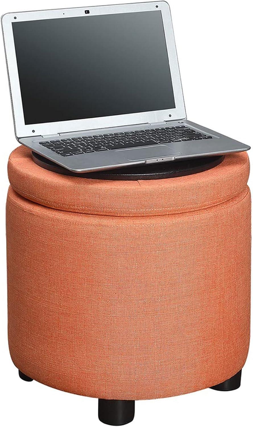 Designs4Comfort Round Accent Storage Ottoman with Reversible Tray Lid, Coral Fabric