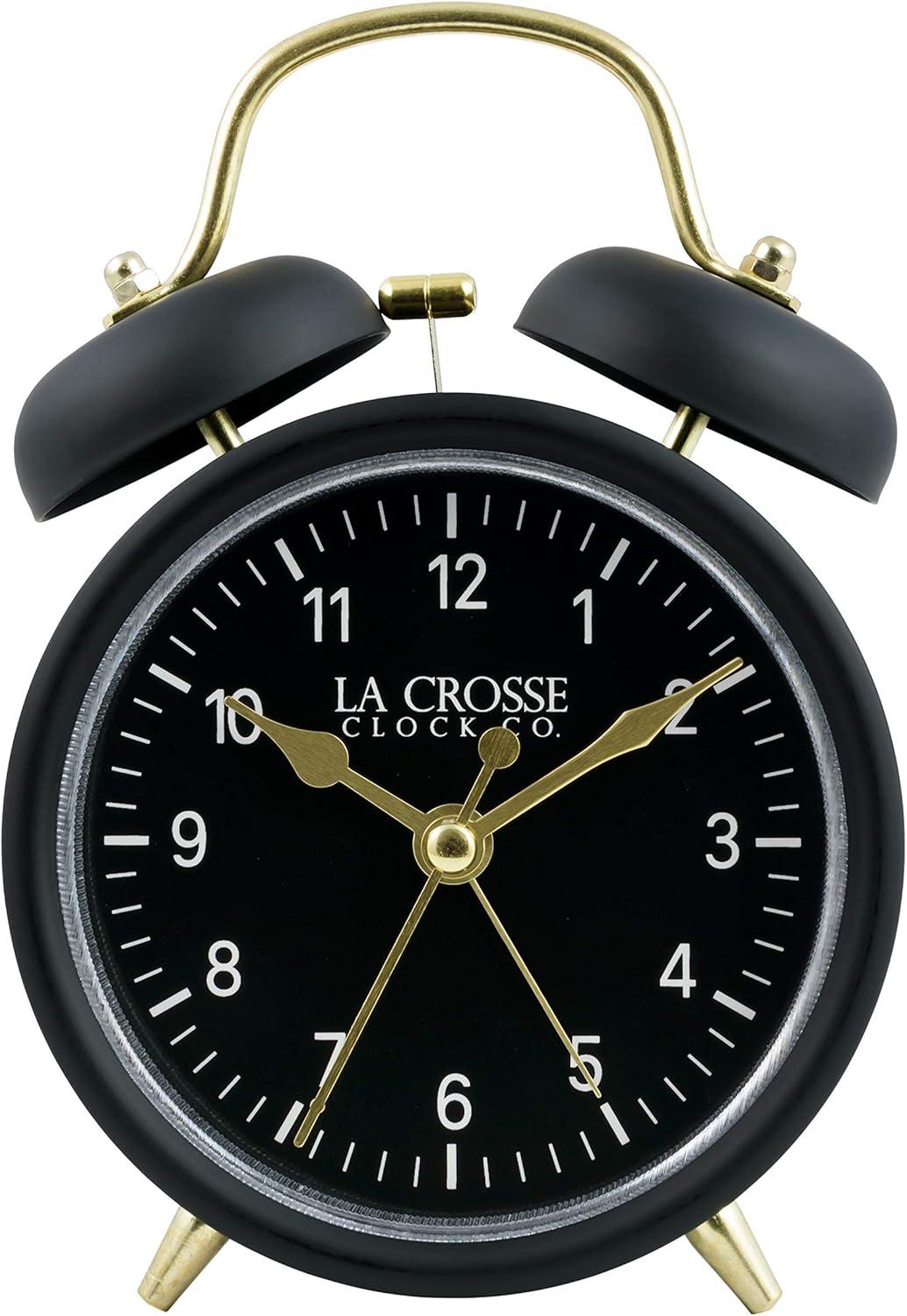 La Crosse Technology Analog Quartz Movement / Crystal Tabletop Clock with Alarm in Black