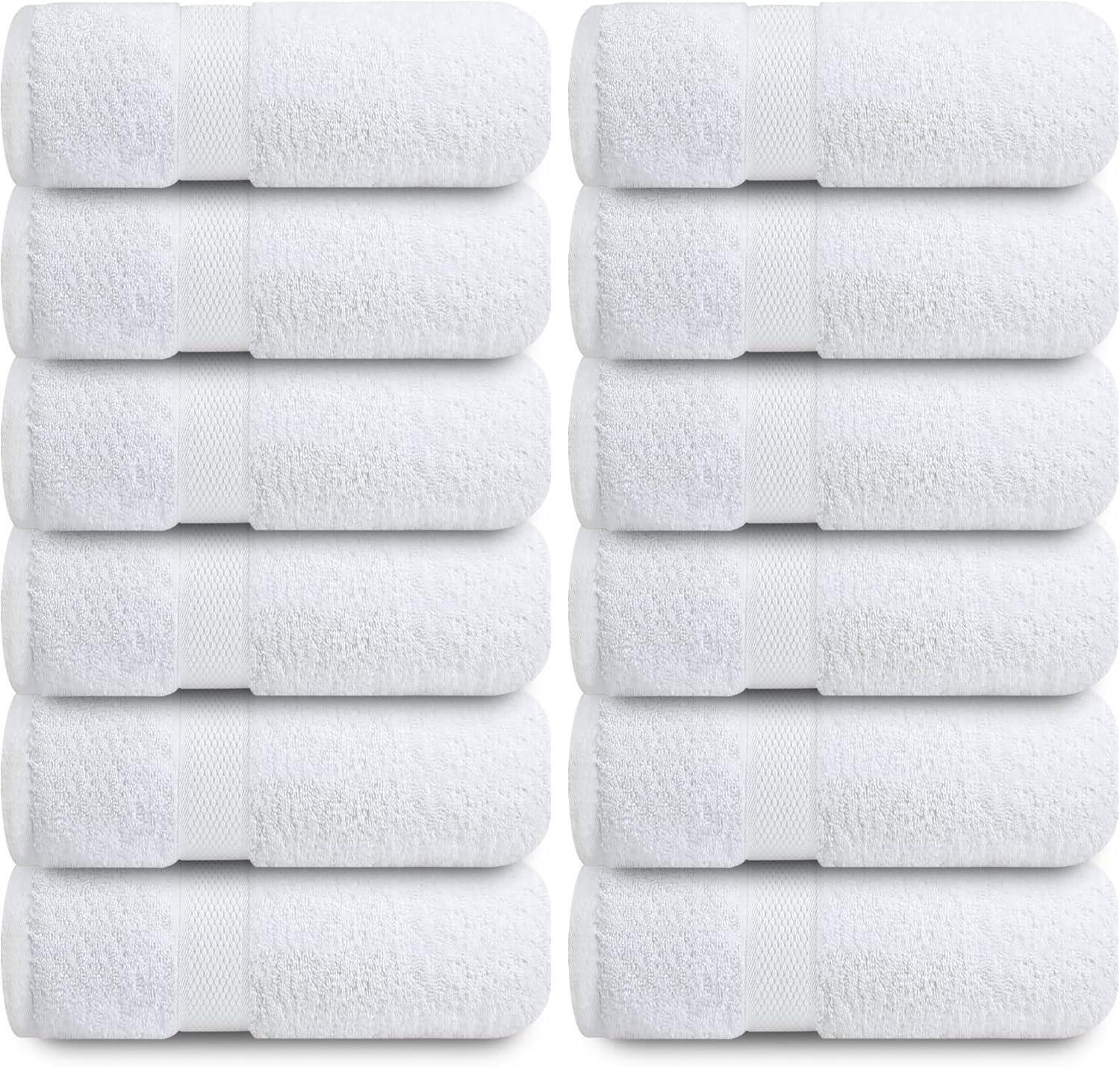 Infinitee Xclusives 12 Pack Premium White Soft Wash Cloths and Face Towels, 13x13 100% Cotton