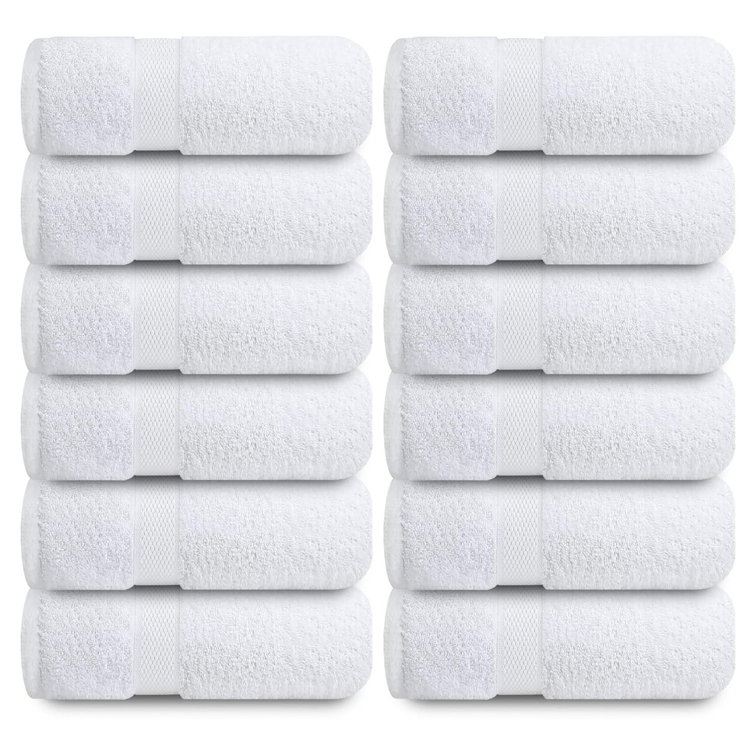 Infinitee Xclusives 12 Pack Premium White Soft Wash Cloths and Face Towels, 13x13 100% Cotton