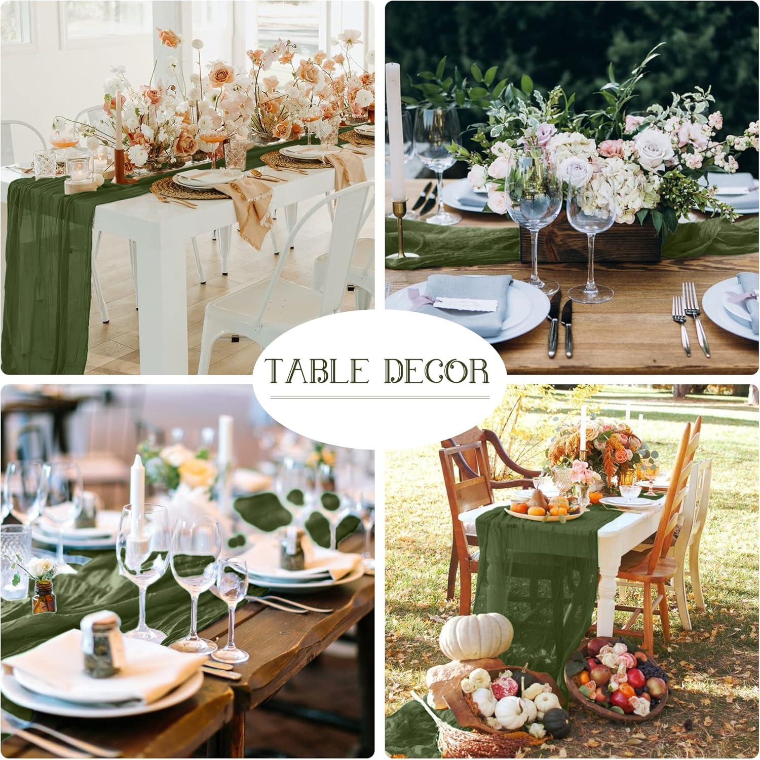 Mint Green Cheesecloth Table Runner 6 Pack 35" Boho Gauze Runner 120 inches Long Tablecloth Runner Rustic Sheer Fabric Bulk for Baby Shower Wedding Bridal Birthday Party Table Decorations