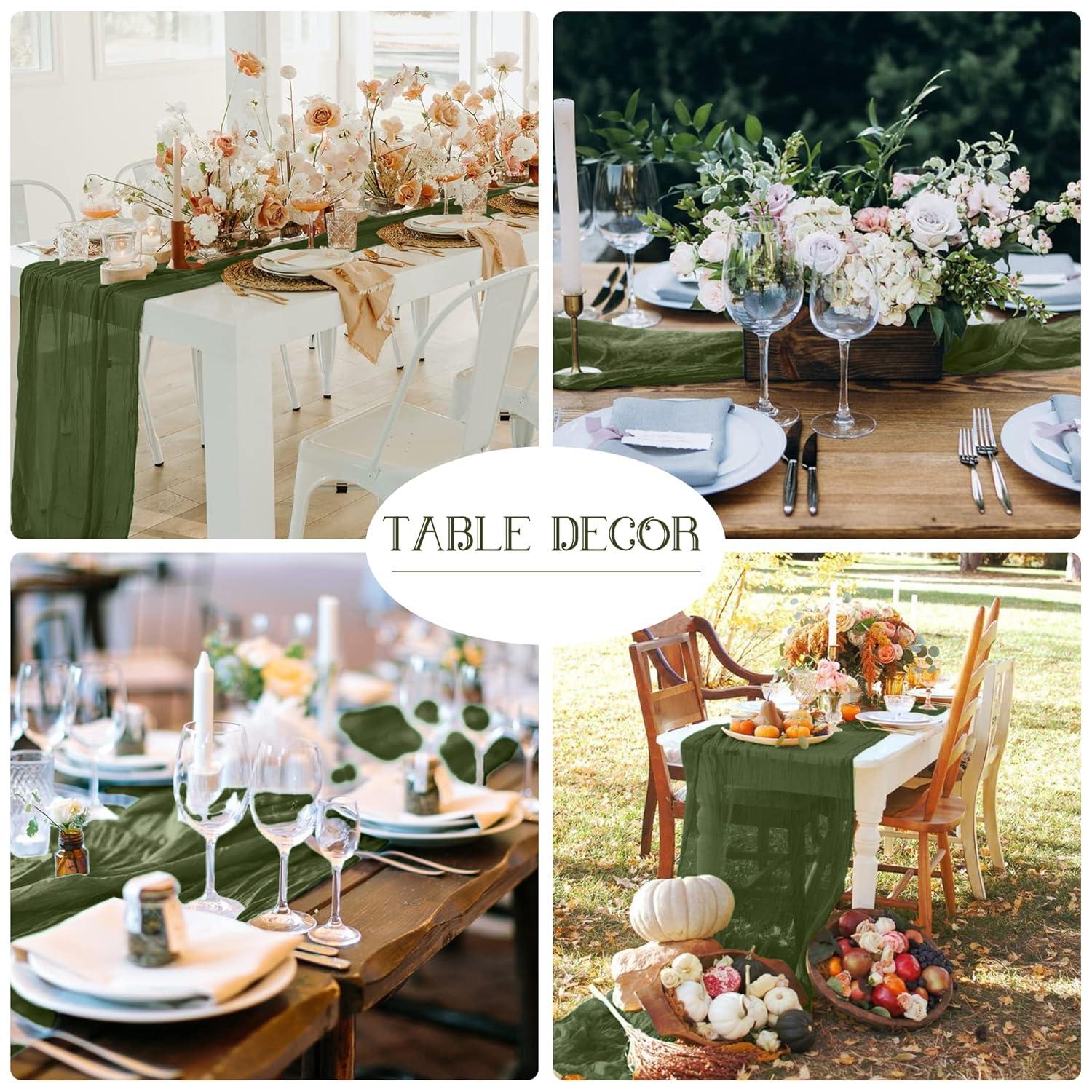 Mint Green Cheesecloth Table Runner 6 Pack 35" Boho Gauze Runner 120 inches Long Tablecloth Runner Rustic Sheer Fabric Bulk for Baby Shower Wedding Bridal Birthday Party Table Decorations