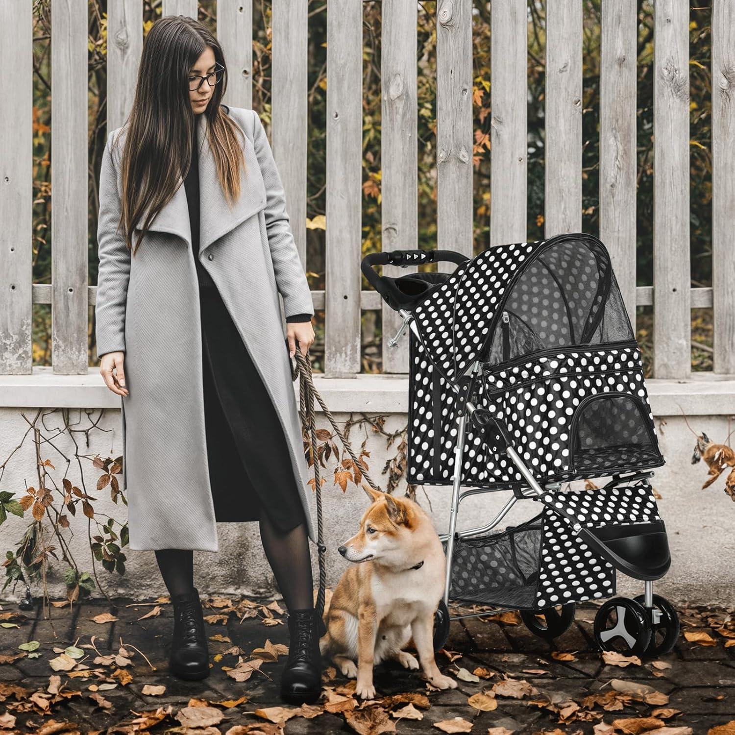 Magshion Foldable Pet Dog and Cat Stroller with Adjustable Canopy Storage Basket and Cup Holder for Small and Medium Pets