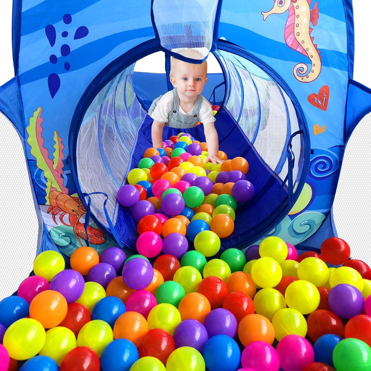 Blue Ocean 3-Piece Kids Play Tent with Tunnel and Ball Pit