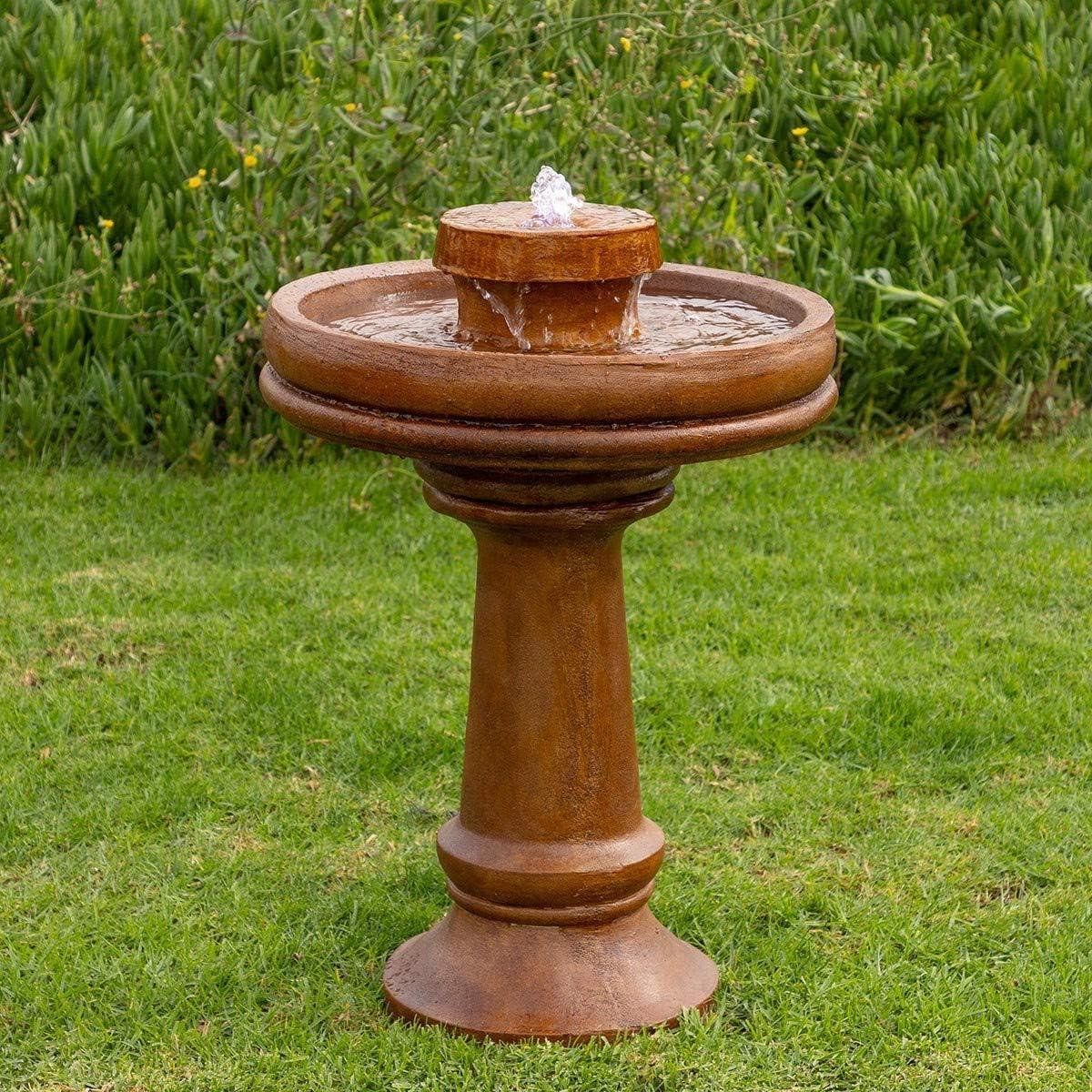 29" Resin Outdoor 2-Tier Traditional Birdbath Water Fountain with LED Lights Brown - Alpine Corporation