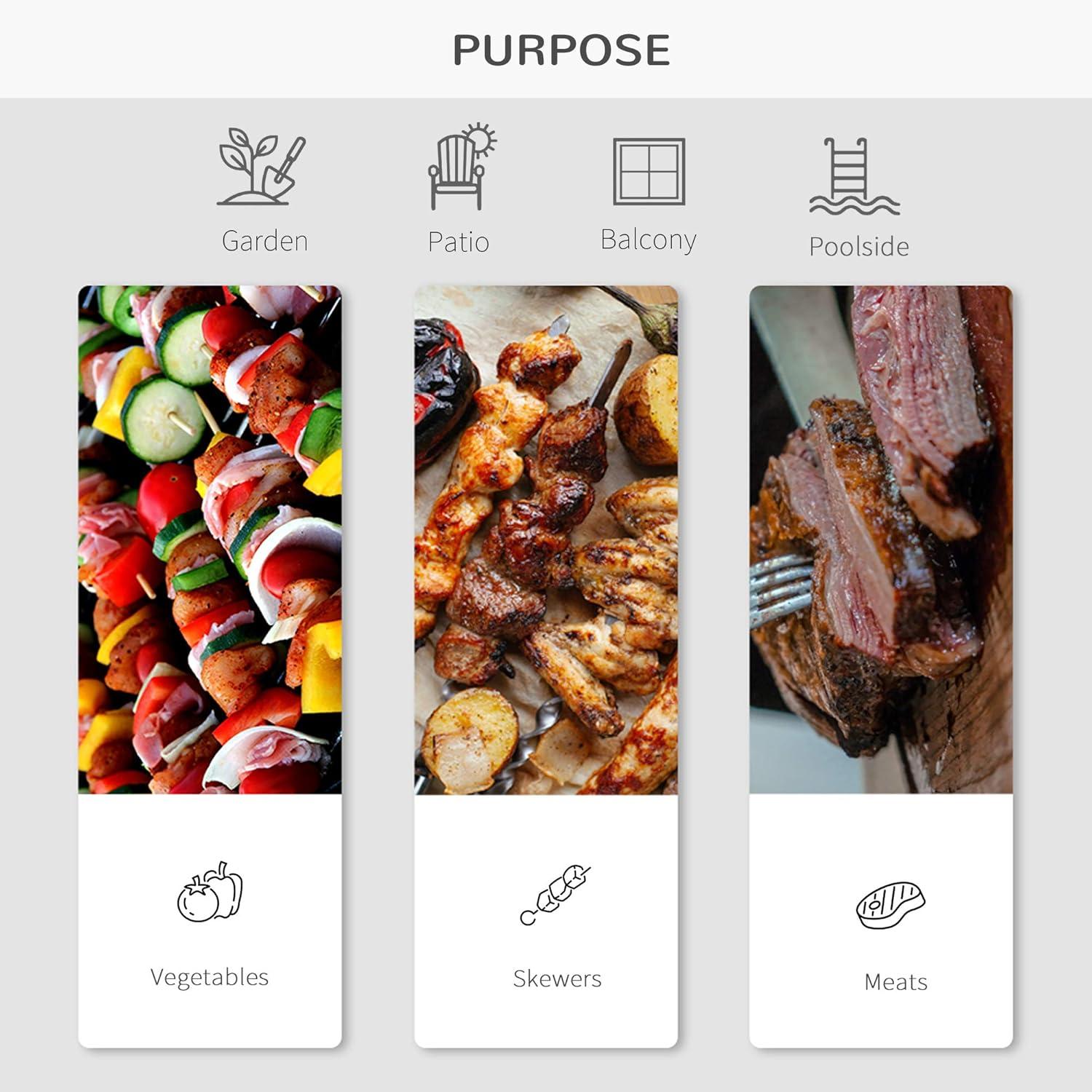 Outsunny 21" Steel Charocal Grill with Portable Wheel, Side Tray and Lower Shelf for Outdoor BBQ for Garden, Backyard, Poolside