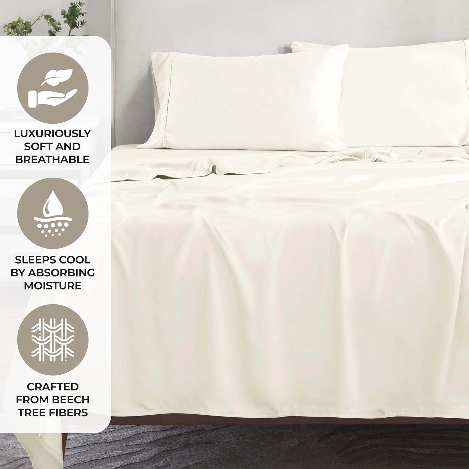 Superior Modal From Beechwood 300 Thread Count Lightweight Cooling Solid Deep Pocket Bed Sheet Set