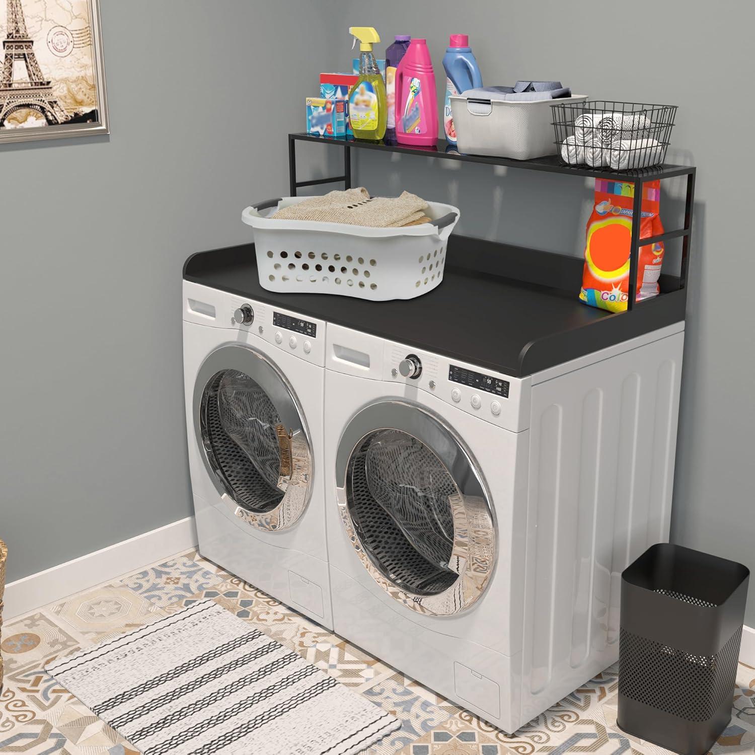 Black Expandable Washer Dryer Countertop with Metal Shelf