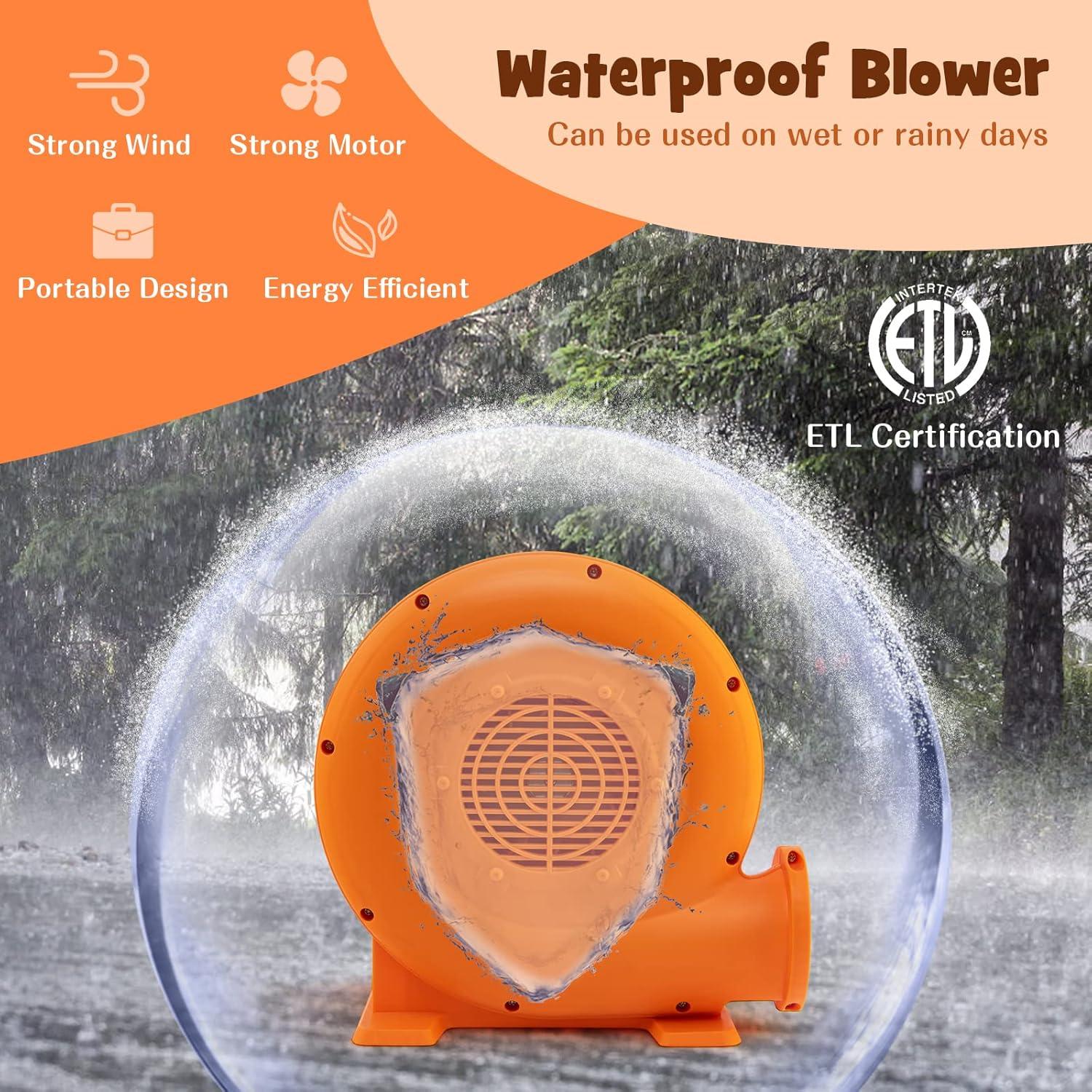 Costzon Air Blower, 380W 0.5HP Bounce House Blower with 25 FT SJTW Wire & Stakes, IPX4 Air Blower for Inflatables, ETL, GFCI Plug, Perfect for Inflatable Bouncer Blower, Jumper, Bouncy Castle Orange