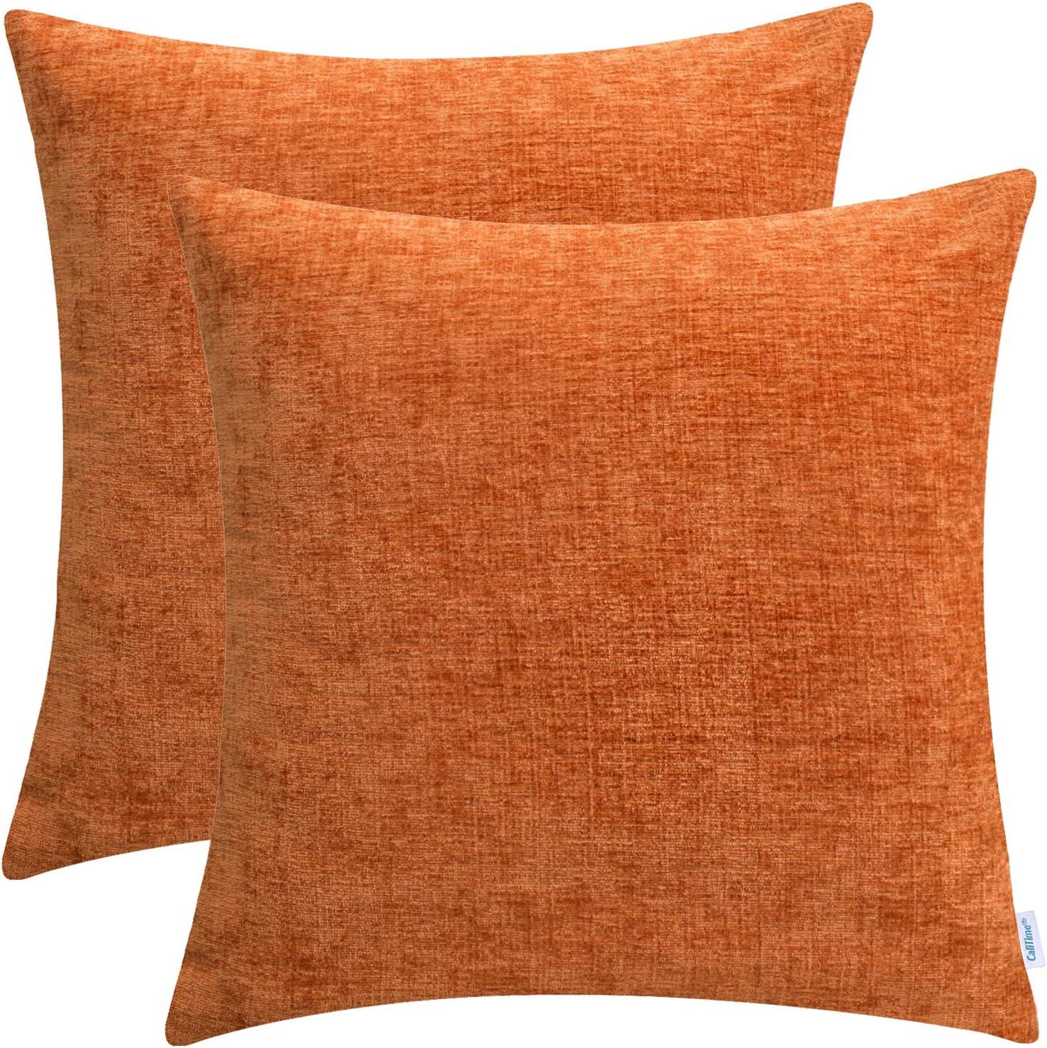 Burnt Orange Chenille 16" x 16" Throw Pillow Covers