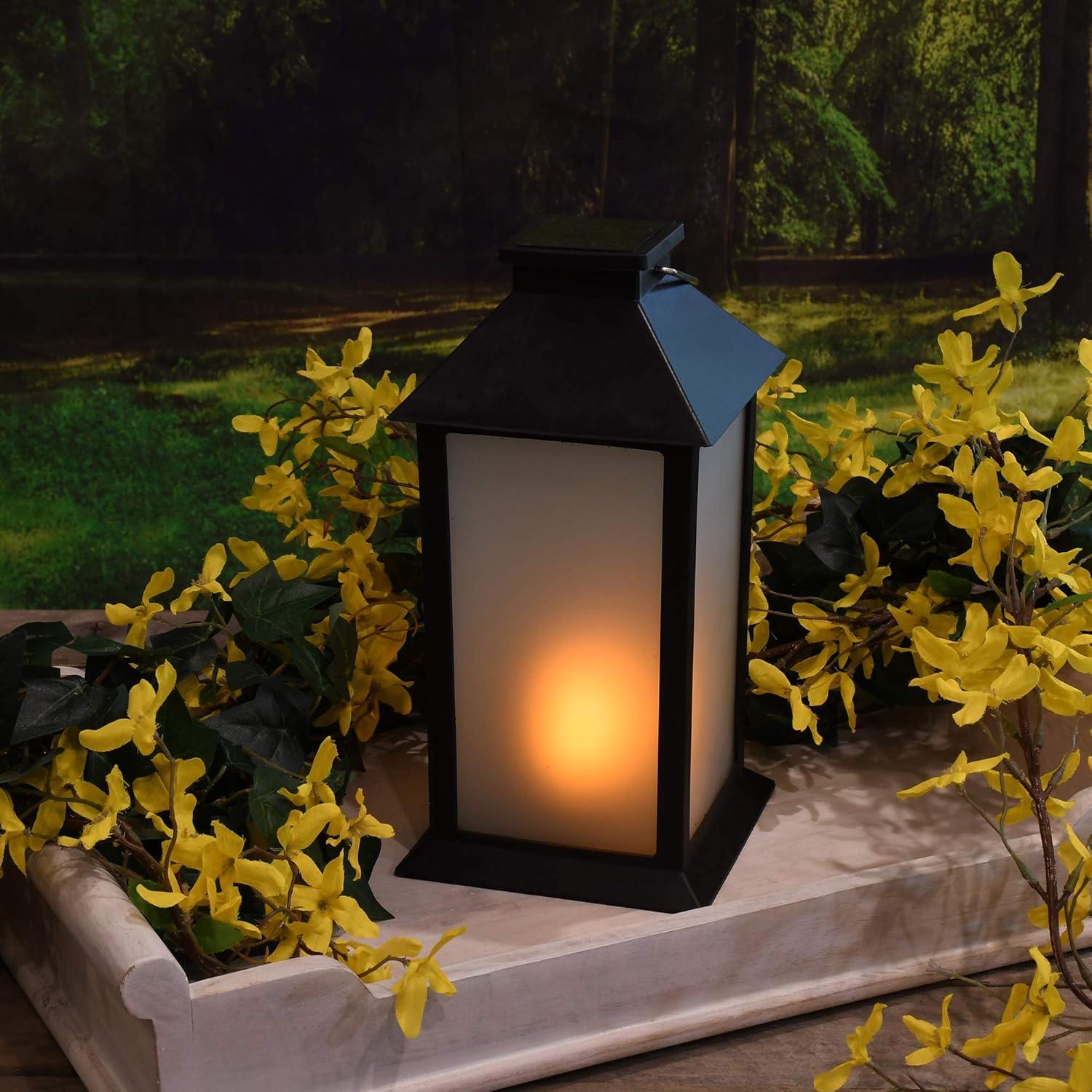 LumaBase Solar Powered Flame Effect LED Black Lantern