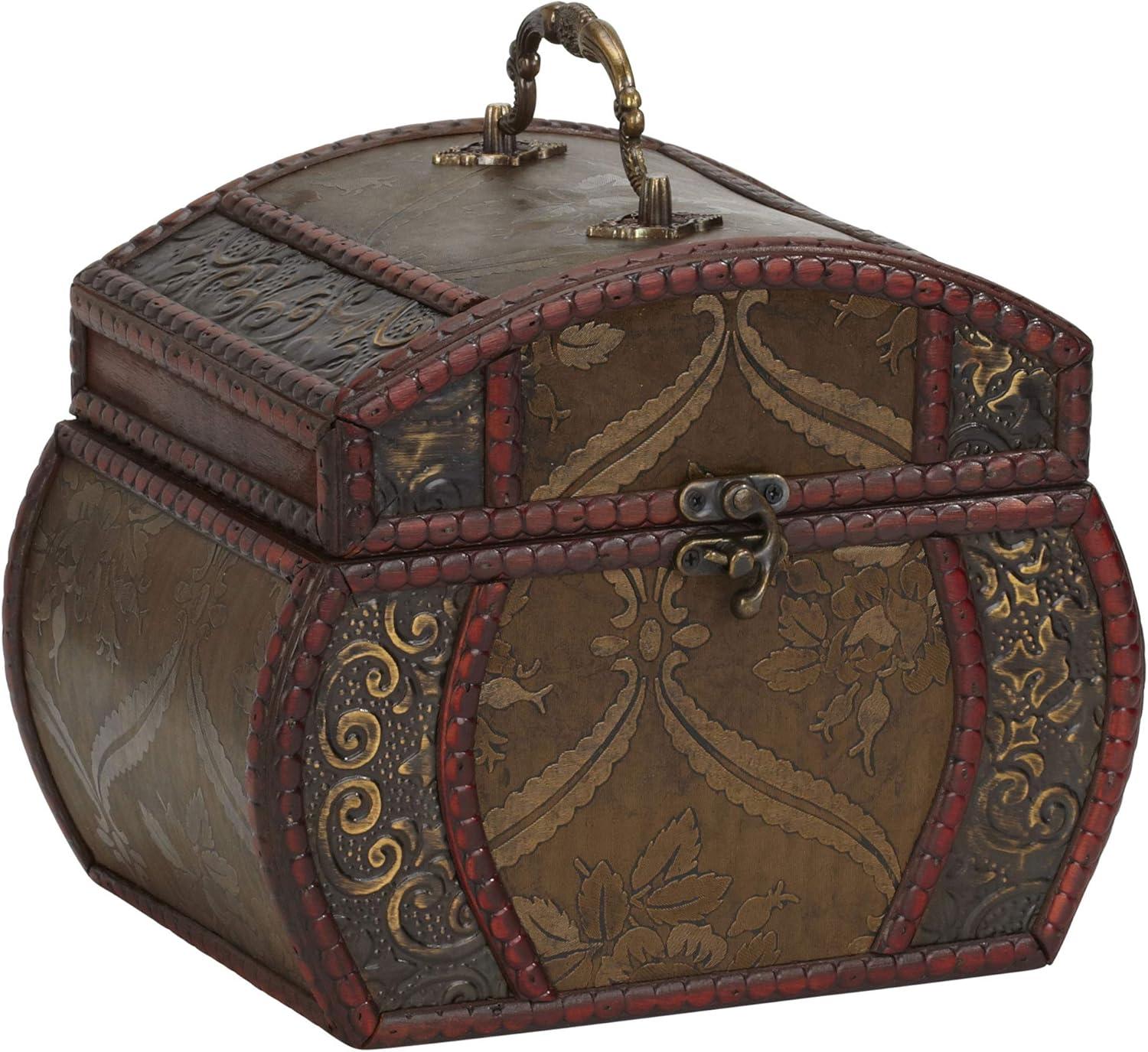 Elegant Brown and Wine Floral Wooden Decorative Chest Set