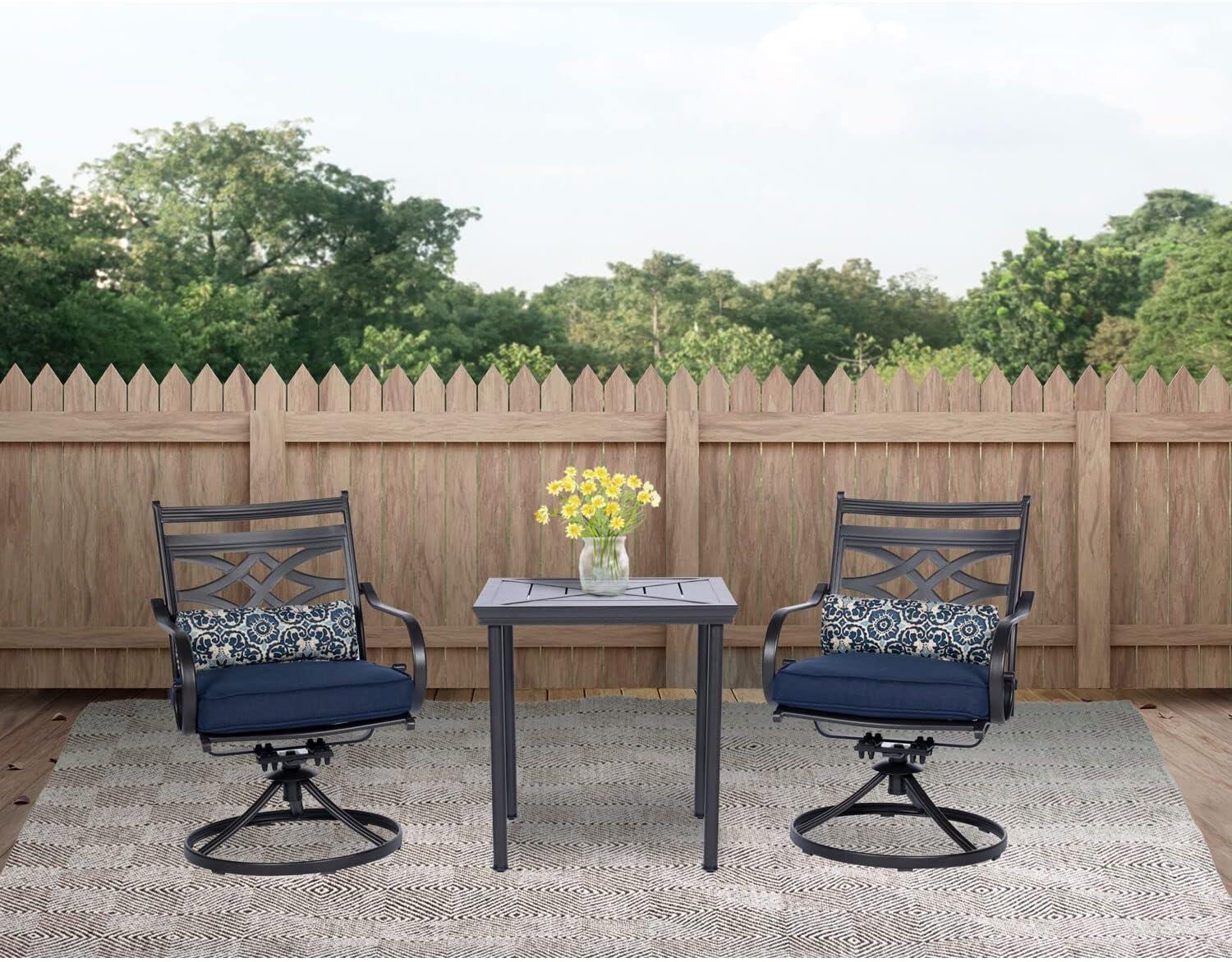 Montclair Navy Blue 3-Piece Outdoor Bistro Set with Swivel Rocker Chairs