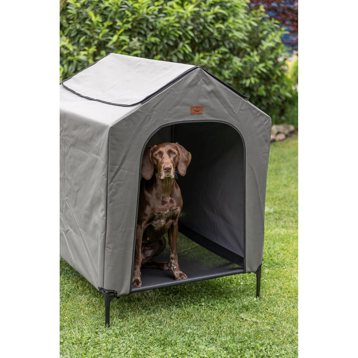 TRIXIE 2-in-1 Elevated Dog House, Portable Pet Camping Cot & Tent, Raised Bed & Dog Shade for Dogs