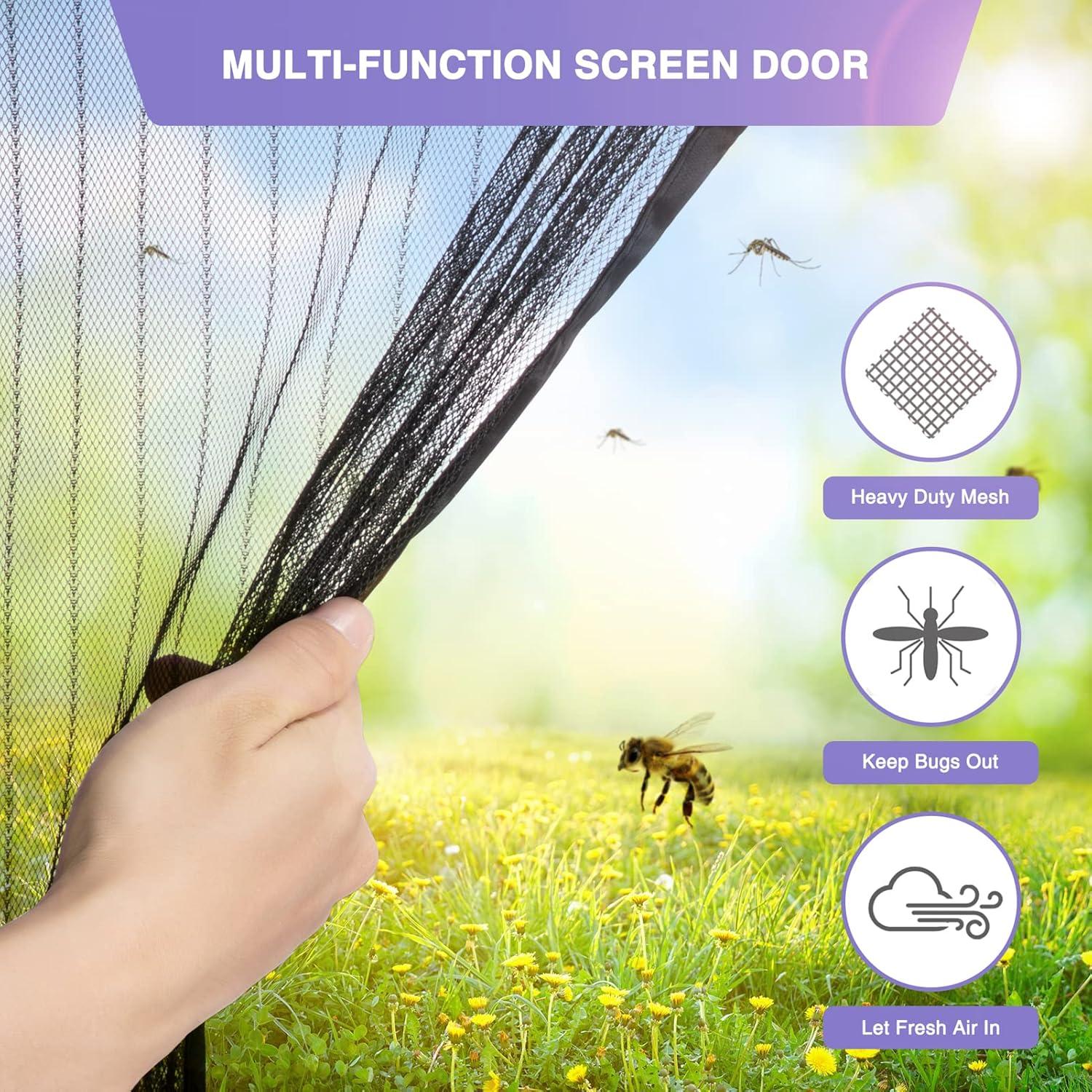 Titan Mall Magnetic Screen Door, Self Sealing Door Net, Heavy Duty Mesh Screen Magnetic Closure Keep Bugs Out, Retractable - Pet and Kid Friendly, Hands Free fit for 39" x 82" Doors