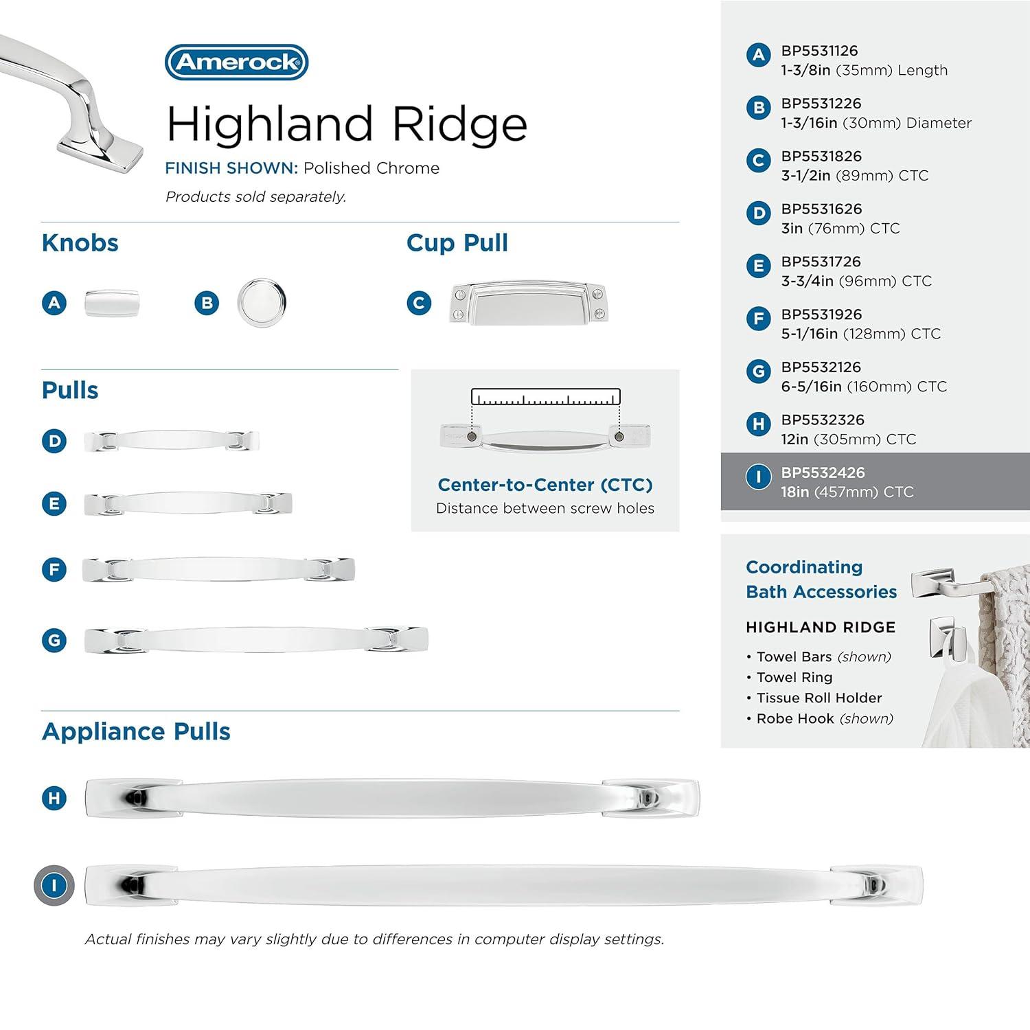 Amerock Highland Ridge 18 inch (457mm) Center-to-Center Polished Chrome Appliance Pull