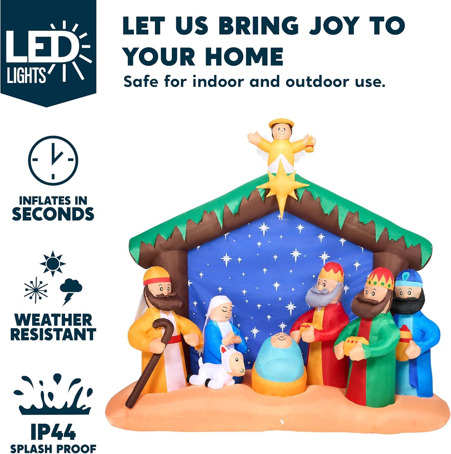 8-Foot LED Lit Outdoor Nativity Scene Inflatable