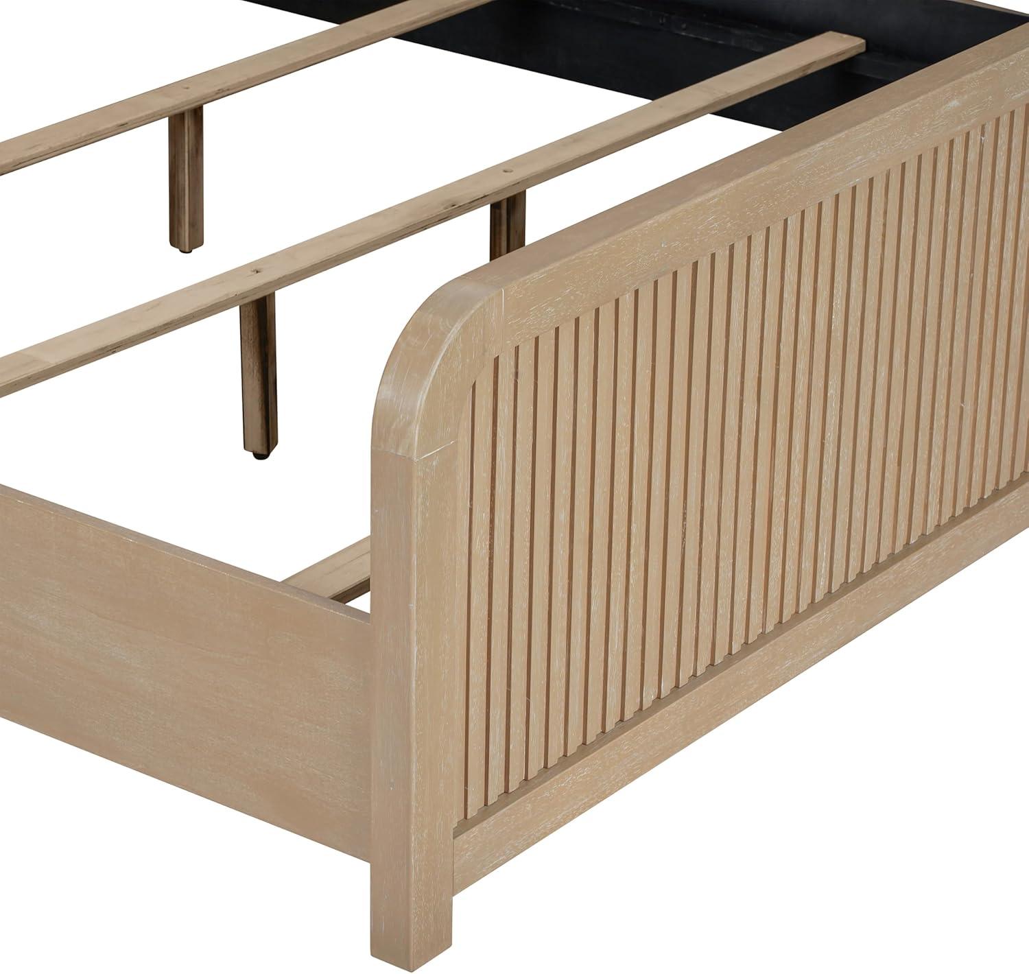 Furniture of America Tissen Modern Solid Wood 5-Piece Queen Bedroom Set with USB Ports, Reeded Panels, Curved Edges and Beveled Mirror, Box Spring Needed, Natural