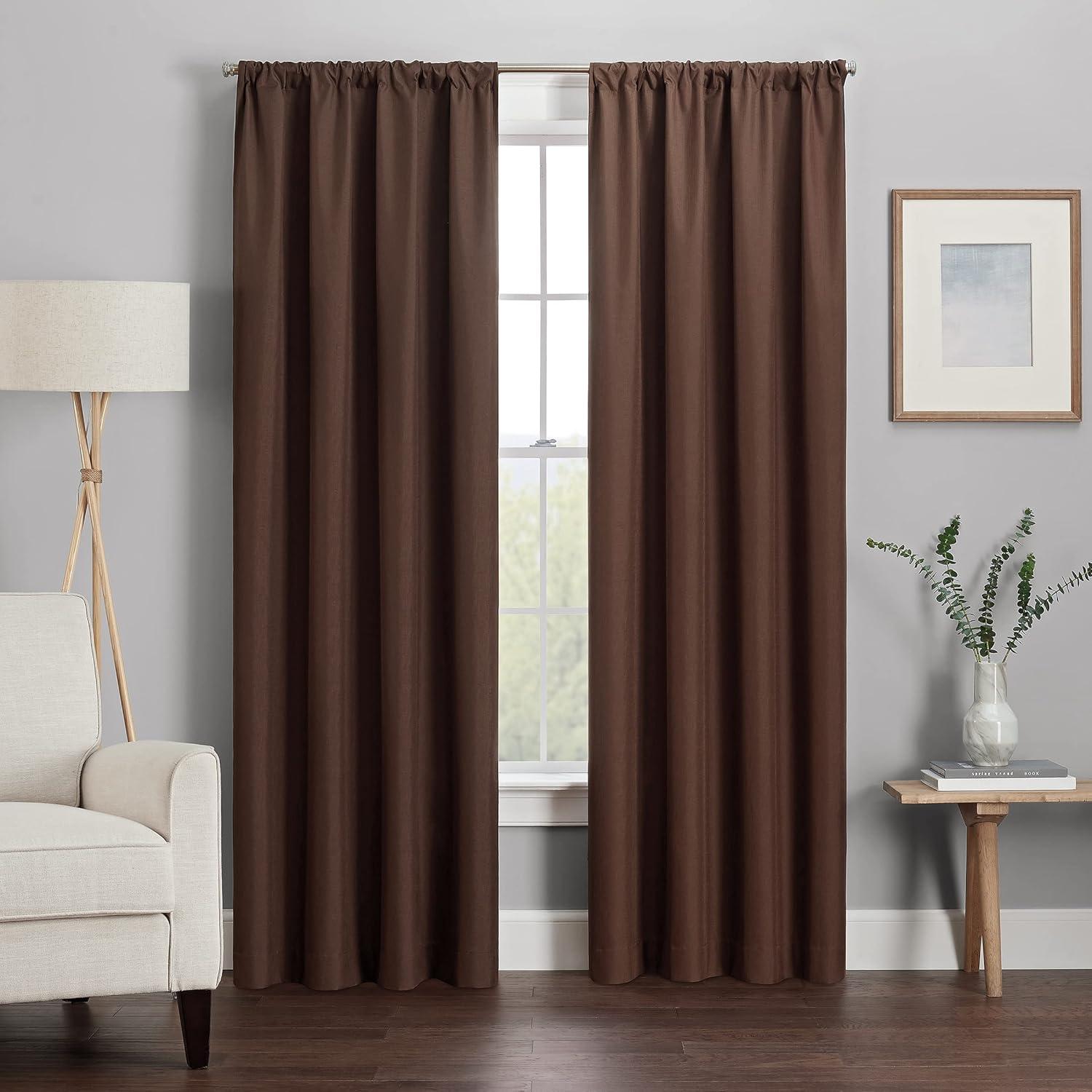 Chocolate Blackout Rod Pocket Curtain Panel, 42" x 84"