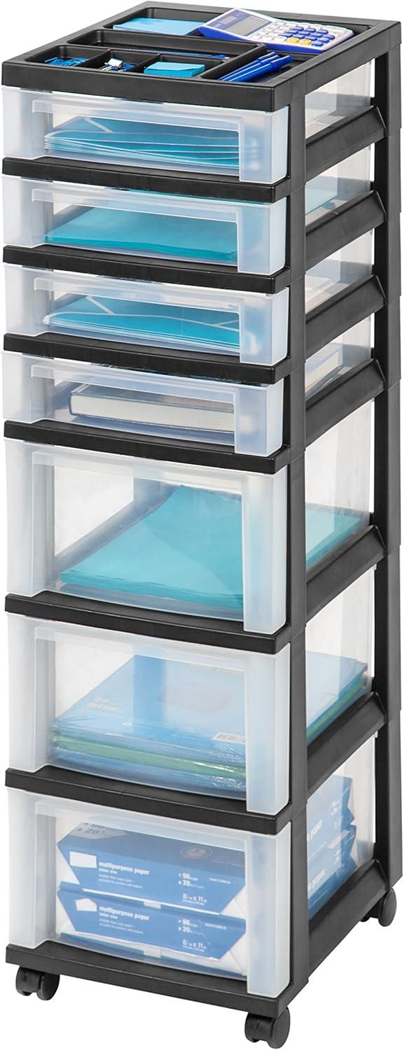 IRIS USA 7 Drawer Rolling Storage Cart with Organizer Top, Black