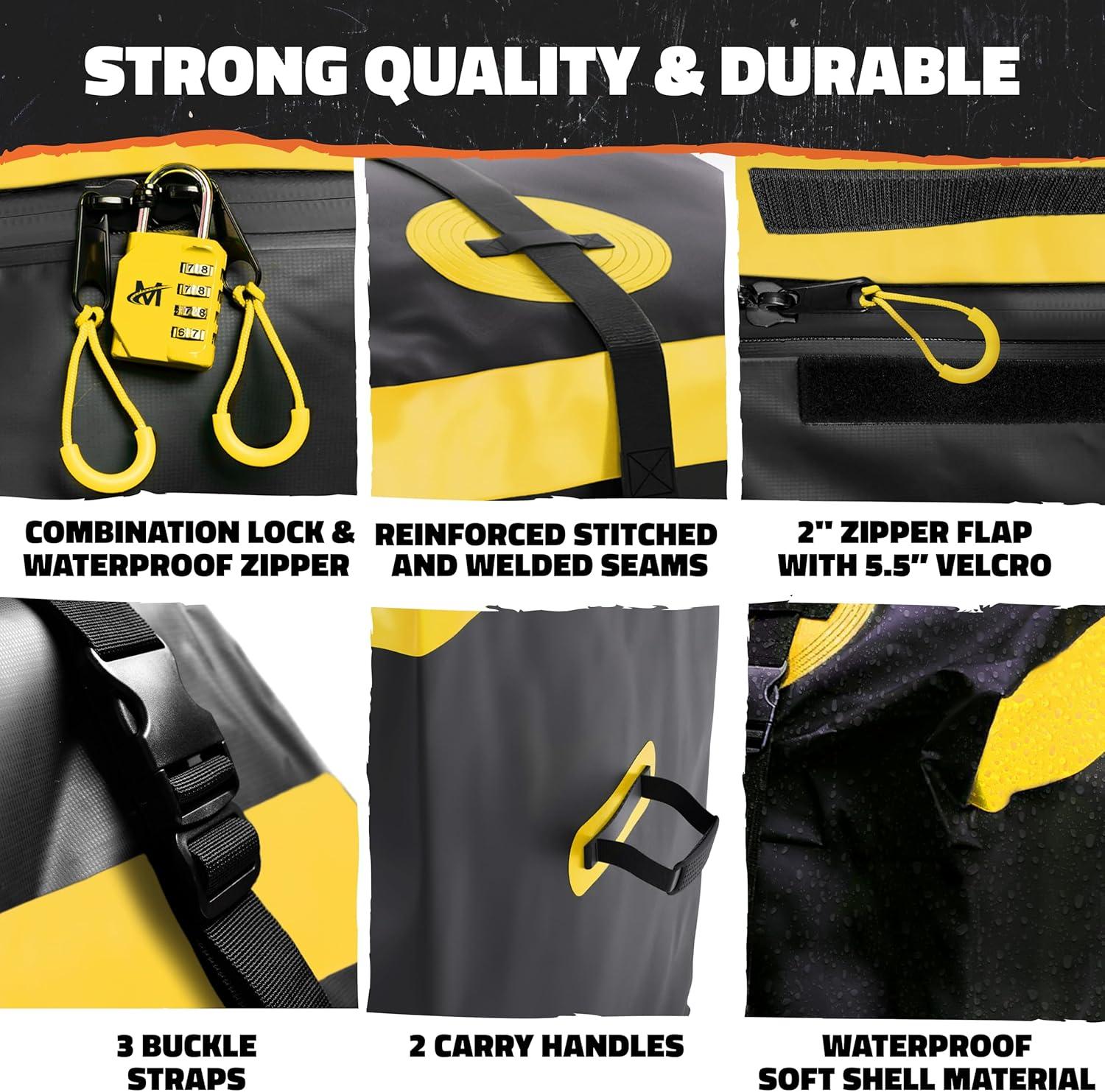 Mockins 20 Cu Ft. Yellow Weatherproof Cargo Carrier Bag (60"x20"x28.5") with Waterproof Zipper and Cargo Bag Accessories