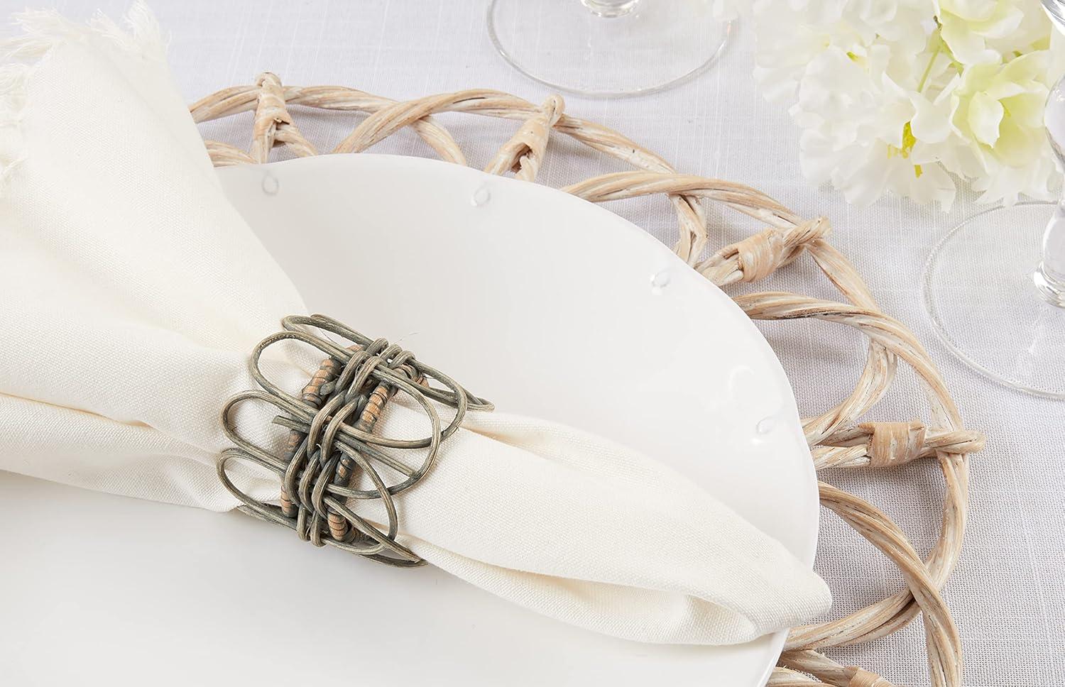 Twisted Gray Rattan Napkin Rings Set of 4