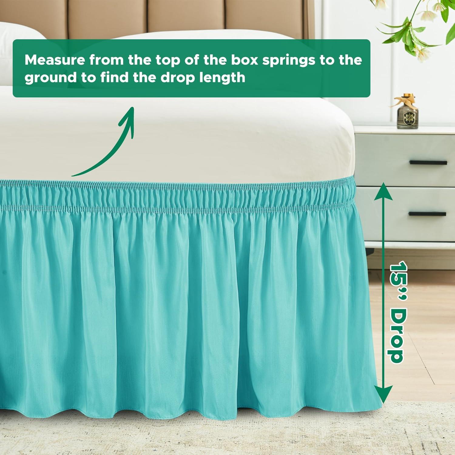 Biscaynebay Wrap Around Bed Skirts for King & Cal King Beds 15" Drop, Taupe Adjustable Elastic Dust Ruffles Easy Fit Wrinkle & Fade Resistant Silky Luxurious Fabric Machine Washable