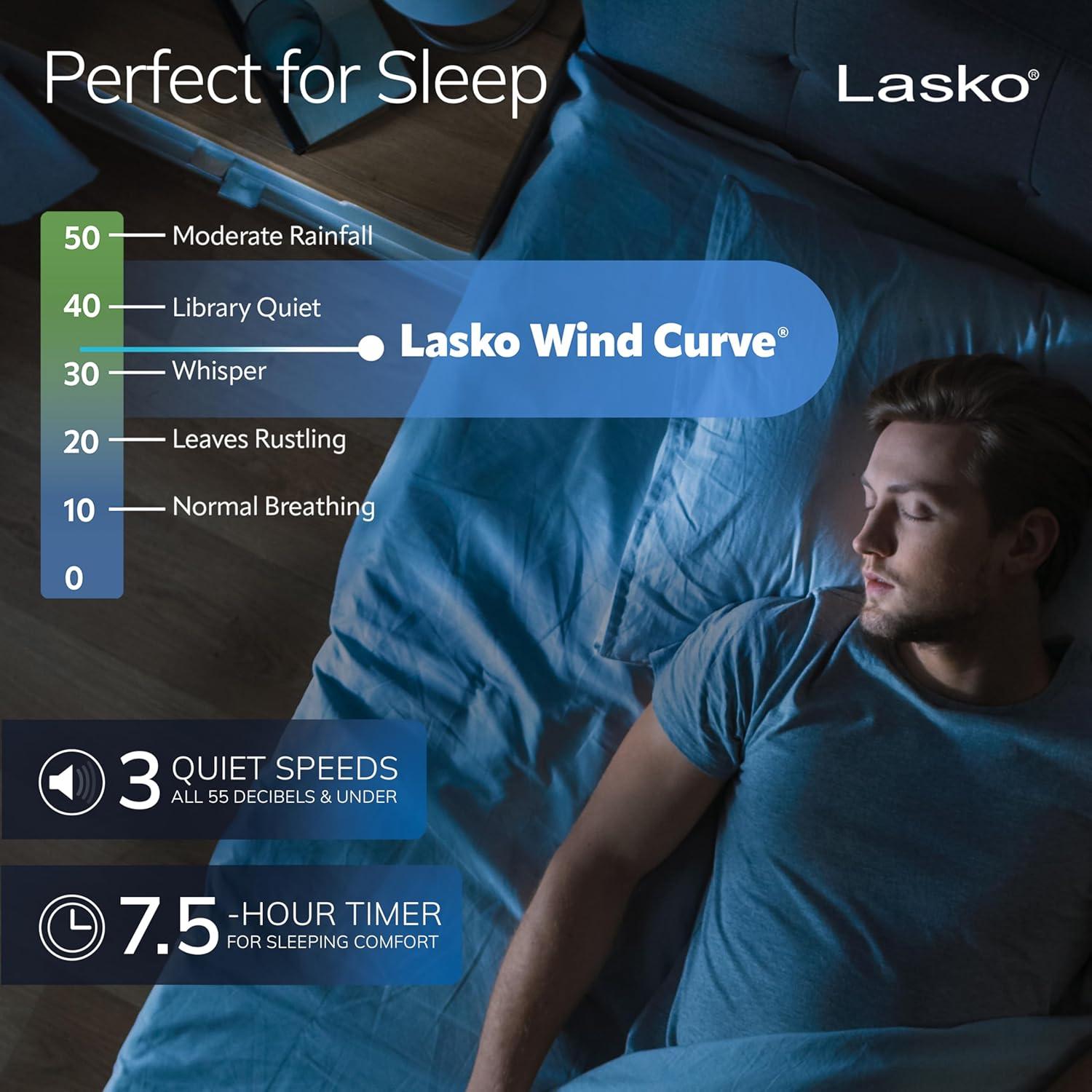 Lasko Wind Curve 42” 3-Speed Remote Controlled Oscillating Tower Fan, Silver, T42951 New