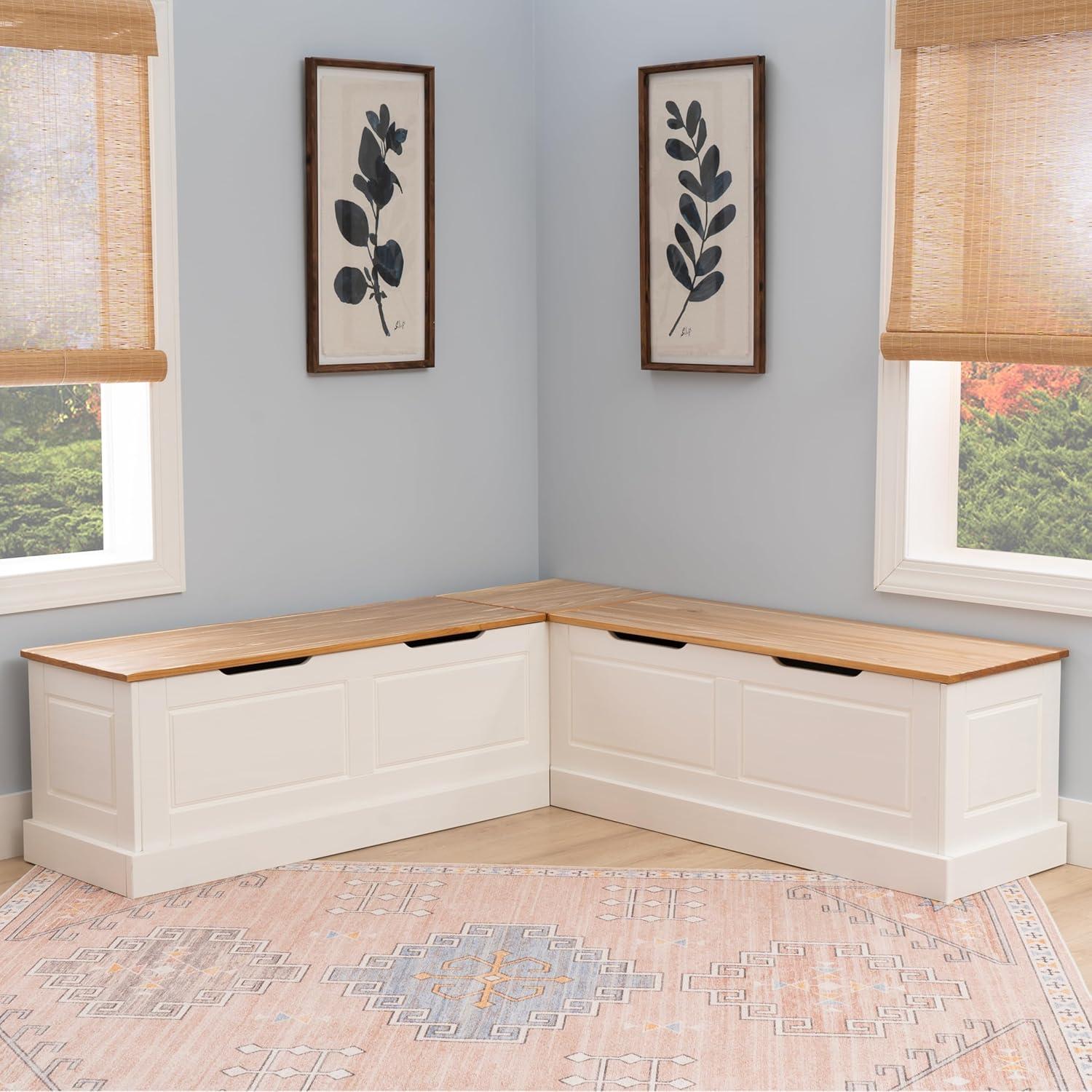 Linon Harris Natural and White Two Tone Backless Corner Breakfast Nook - Nook Only, Table is NOT Included