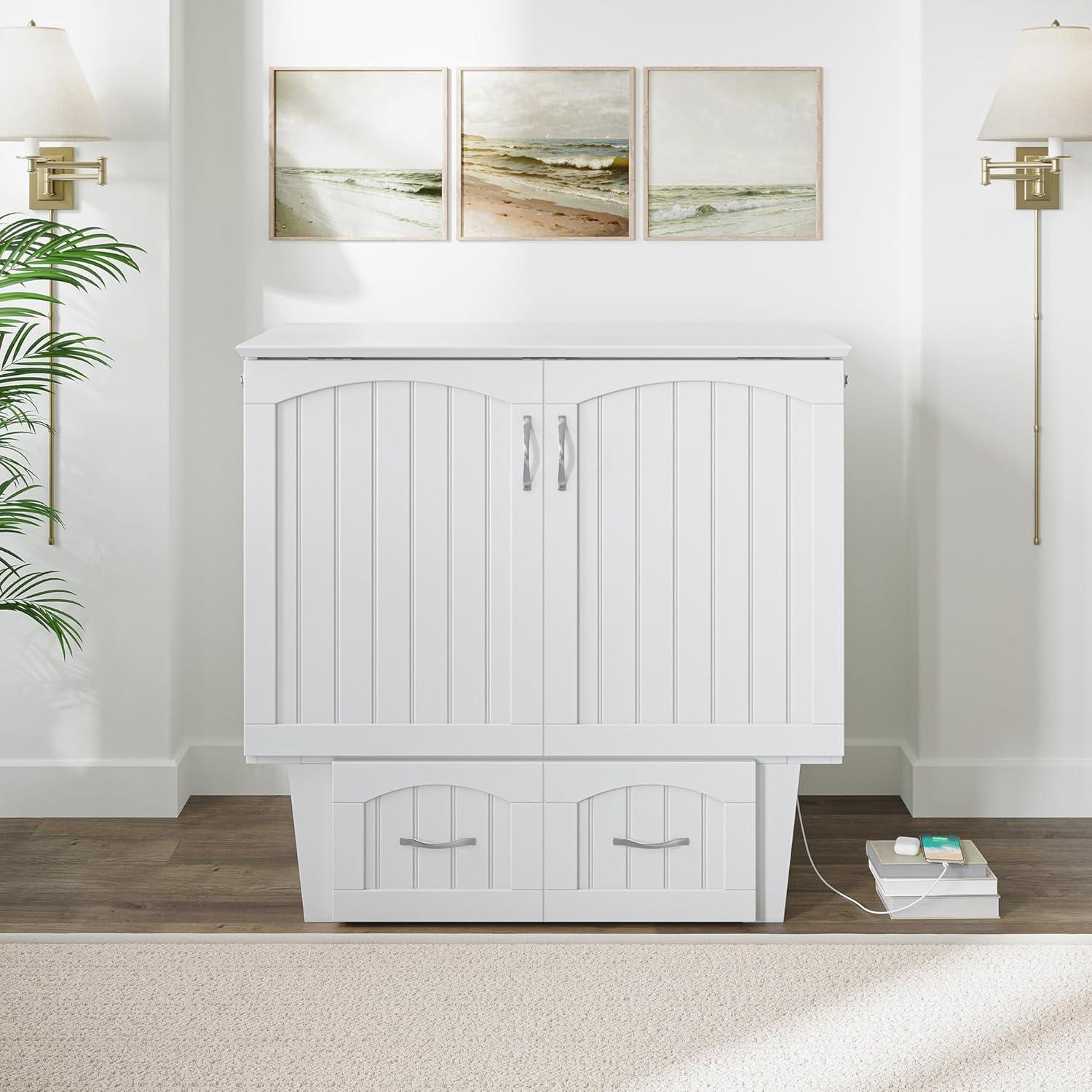 Nantucket Murphy Bed Chest Twin in White with Charging Station & Coolsoft Mattress