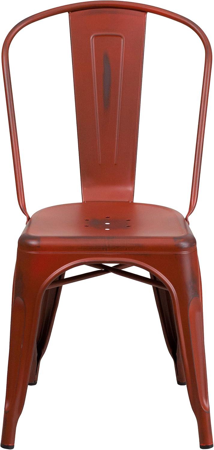 Flash Furniture Commercial Grade 4 Pack Distressed Kelly Red Metal Indoor-Outdoor Stackable Chair