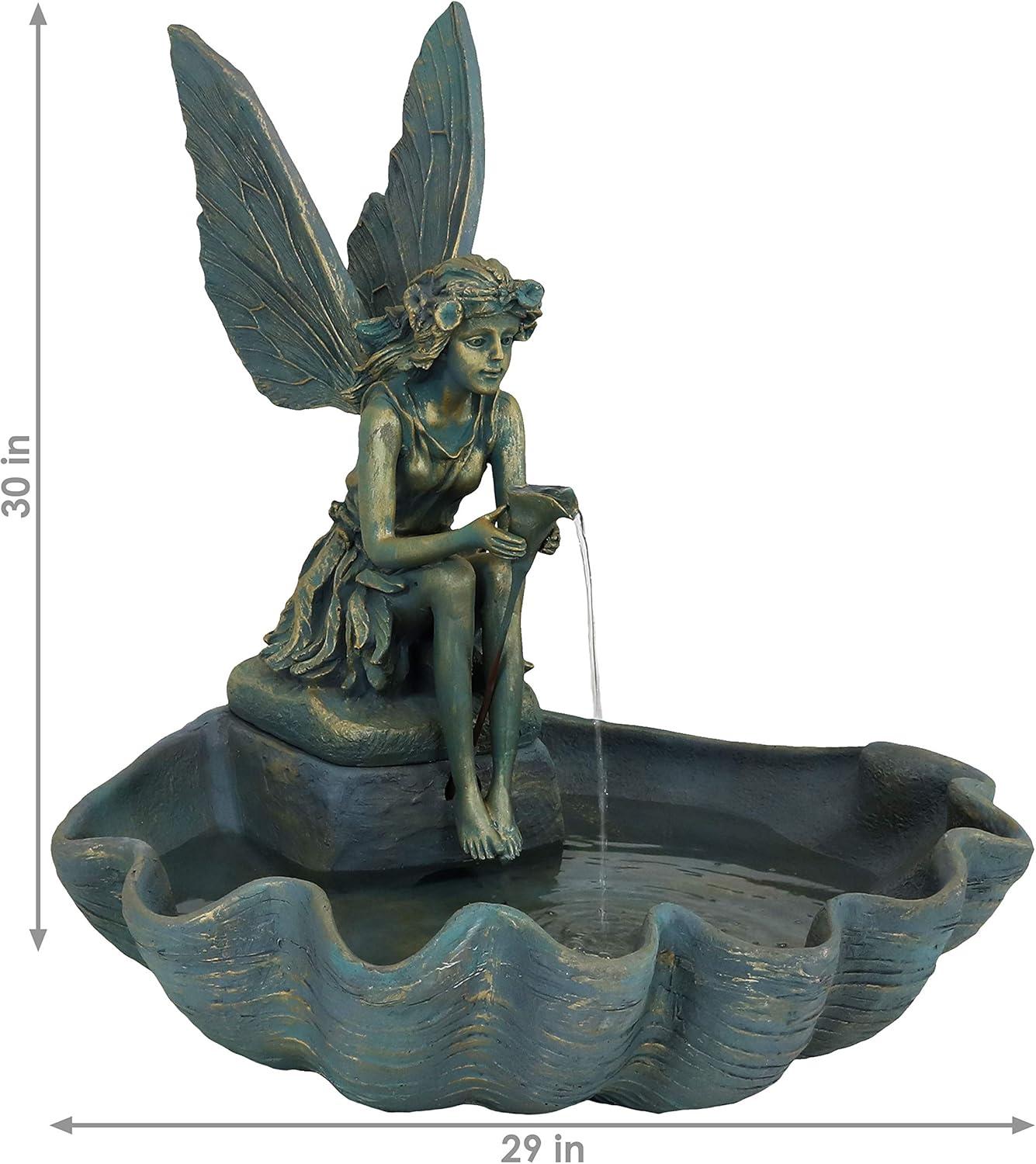 Sunnydaze 30"H Electric Fiberglass Fairy Shell Outdoor Water Fountain