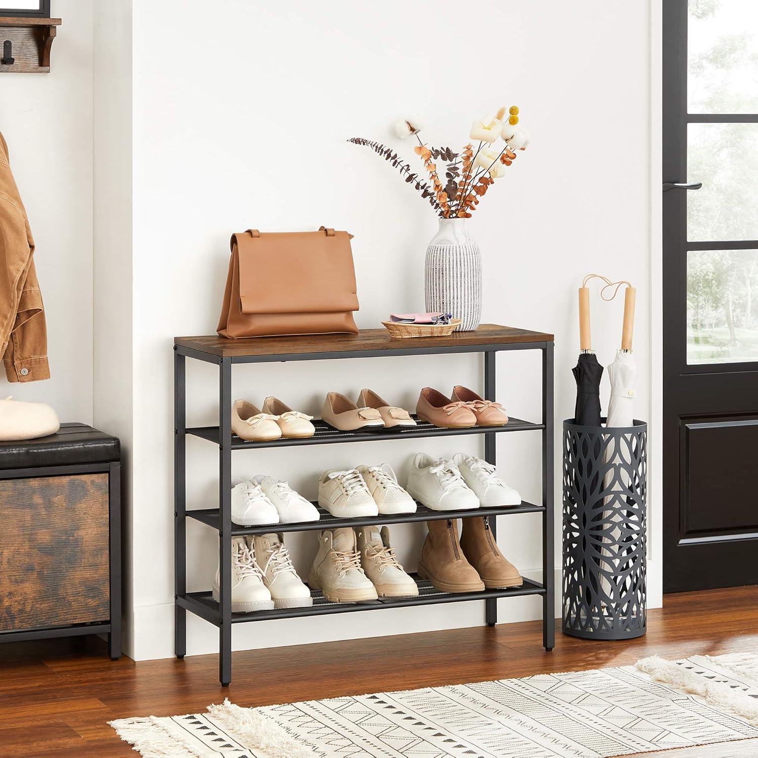 4-Tier Shoe Rack Organizer, Metal Mesh Shoe Storage Shelf, for Entryway, Hallway, Closet, Dorm Room, Industrial, Rustic Brown