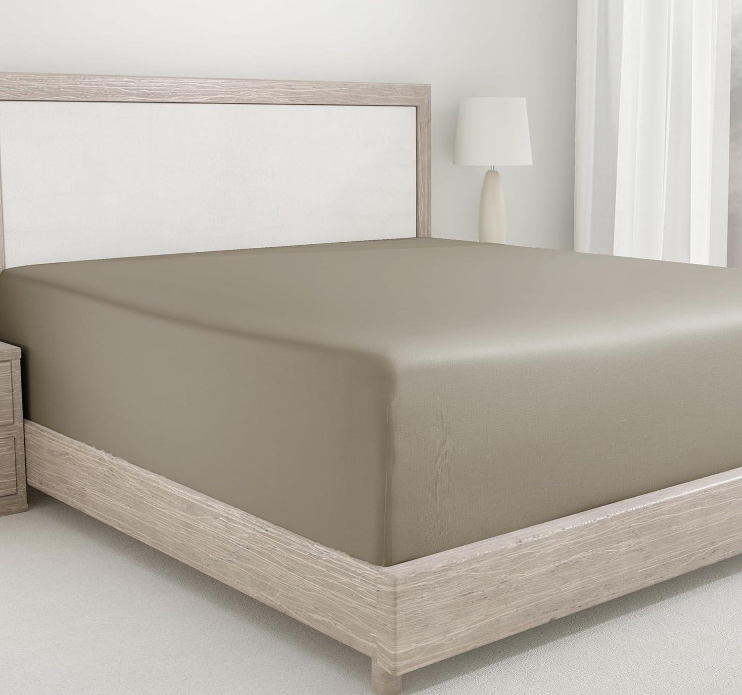 400 Thread Count 100% Cotton Fitted Sheet - California Design Den - Taupe, Queen