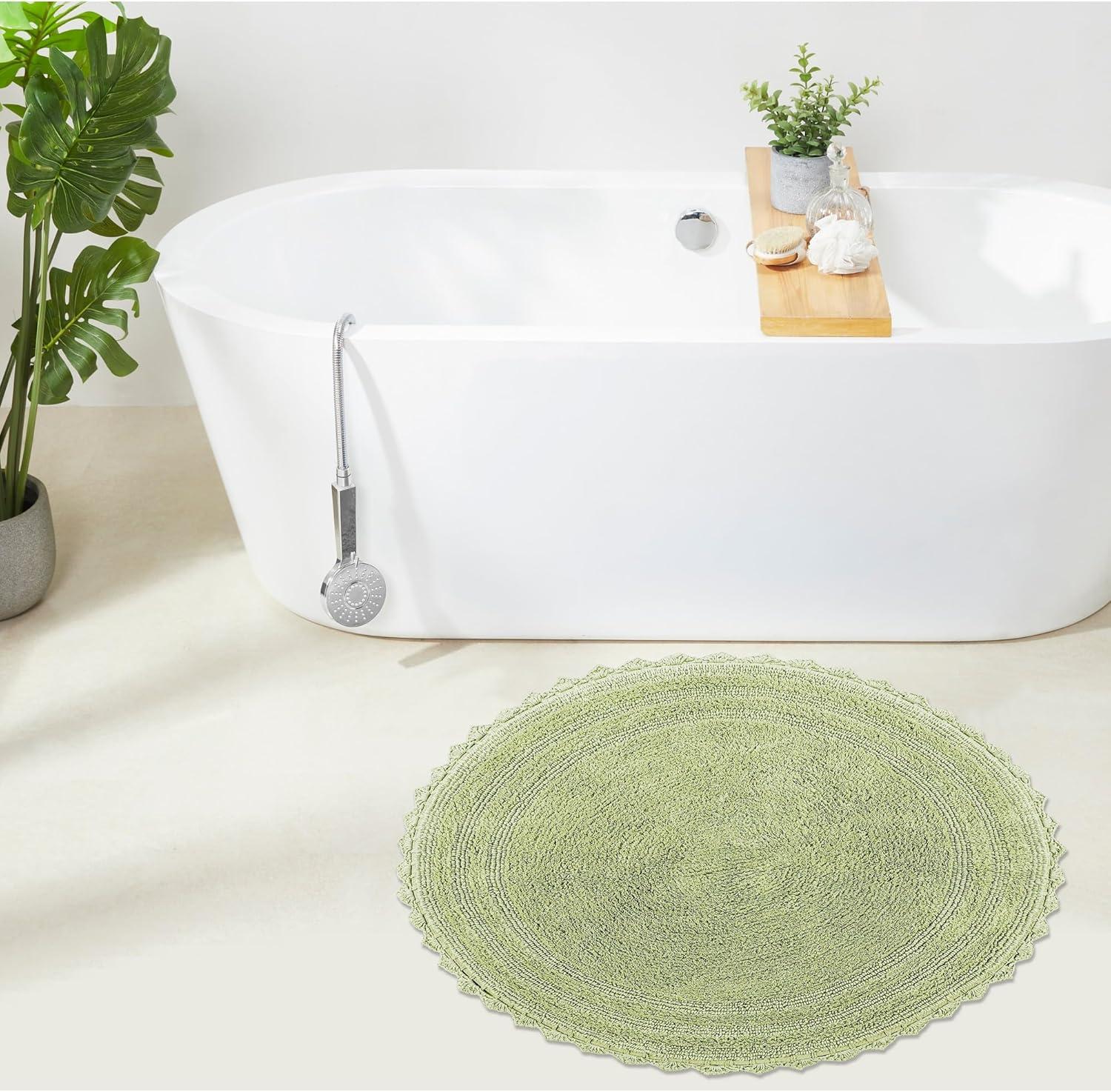 Better Trends Lilly Crochet 100% Cotton Tufted Reversible Bath Rug 24" Round - Sage