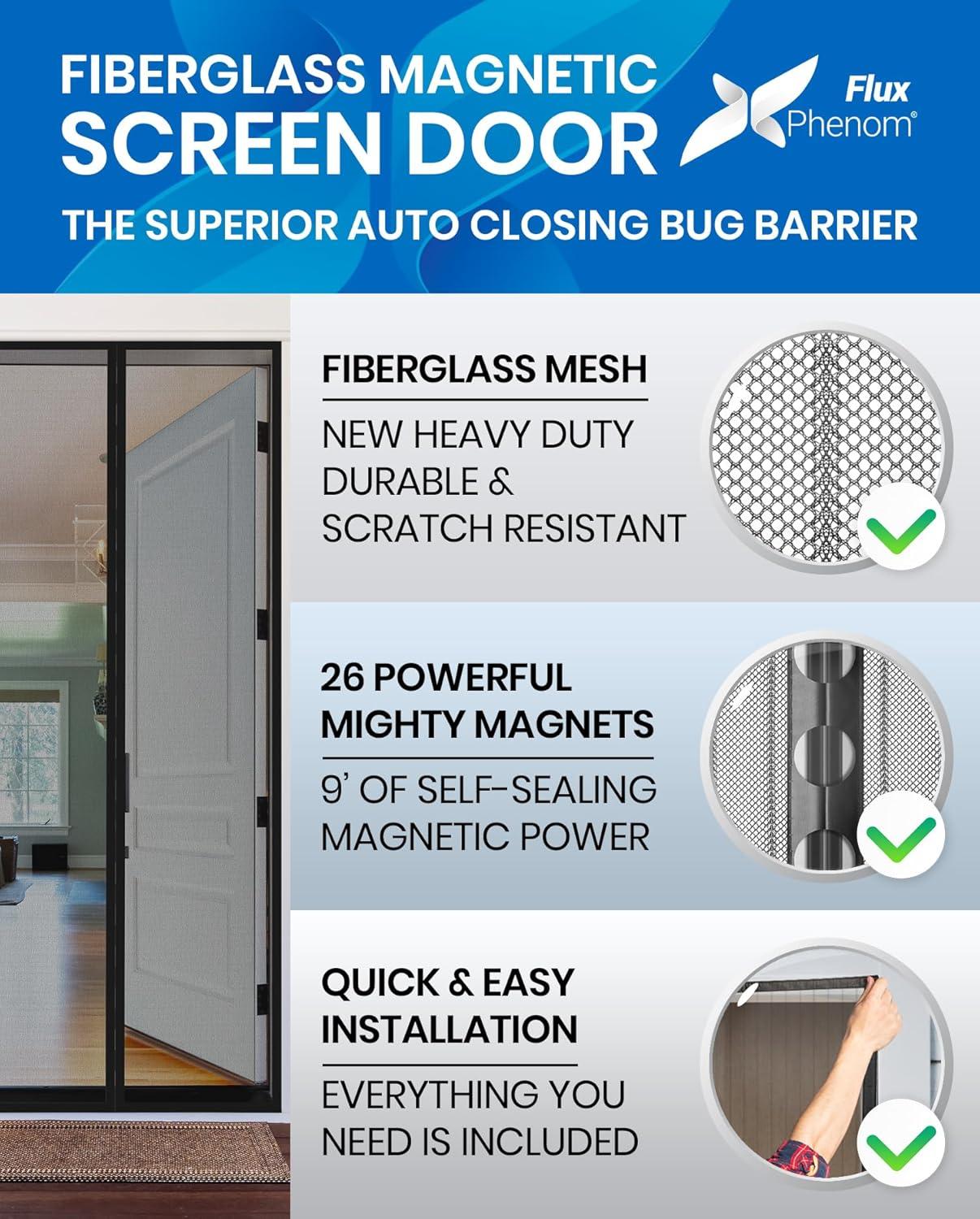 Easy Install Upgraded Magnetic Screen Door Mesh 38”x82” – Strong Magnets, Pet Tested, Keeps Bugs Out