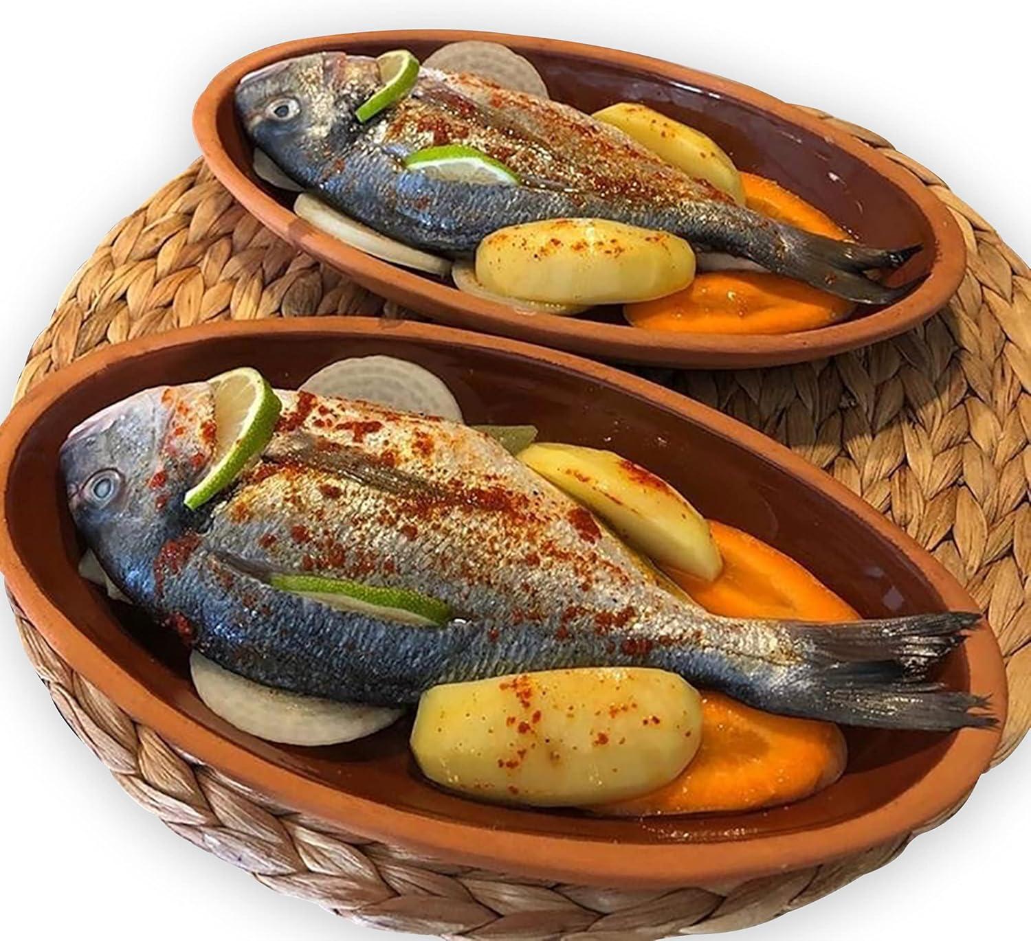 Cooking Clay Pan Set of 2, Terracota Portuguese Roaster, Large, 11.3 in