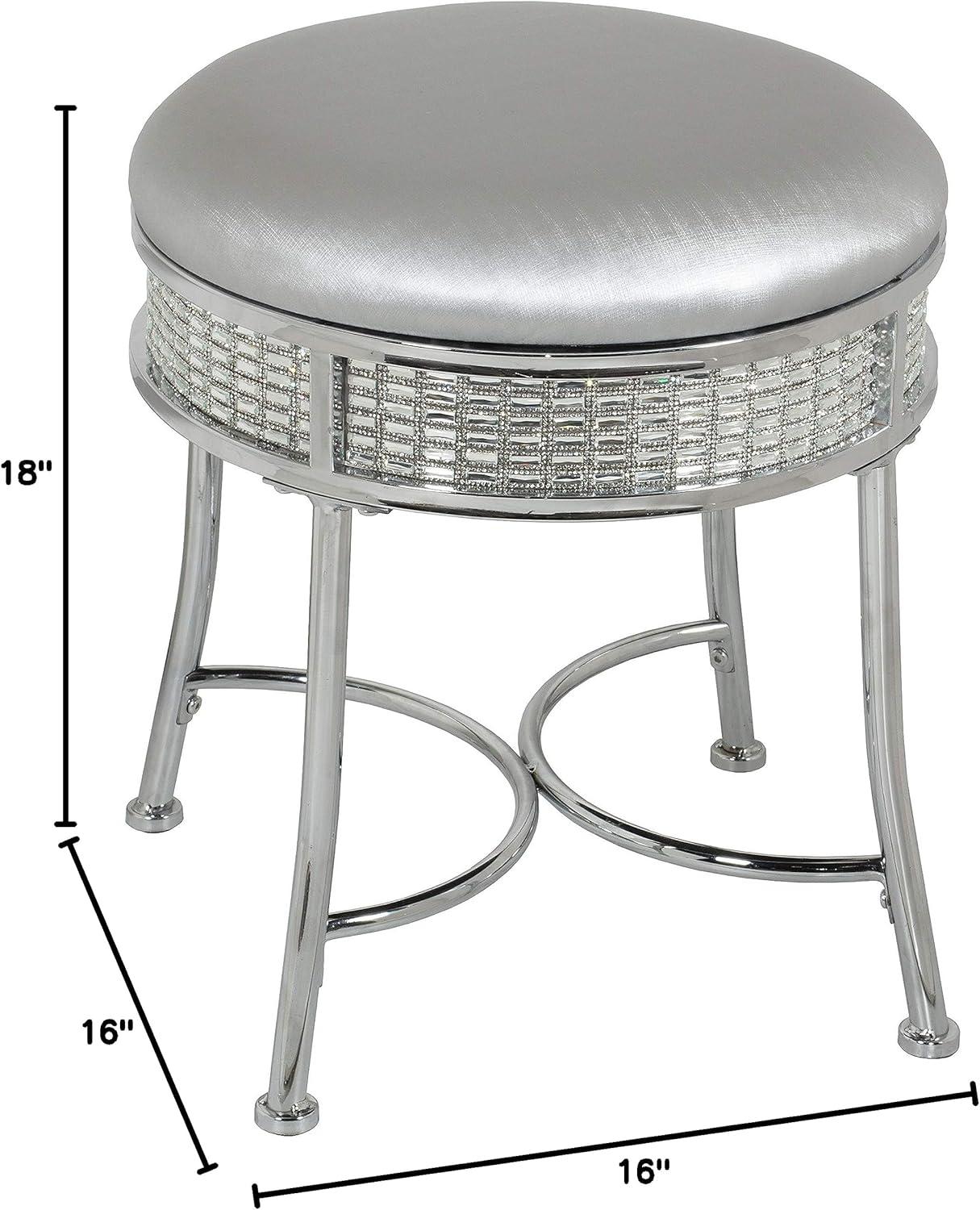 18" Venice Metal Backless Vanity Stool with Faux Diamond Band Silver - Hillsdale Furniture: Chrome Bun Feet, Polyester Upholstery