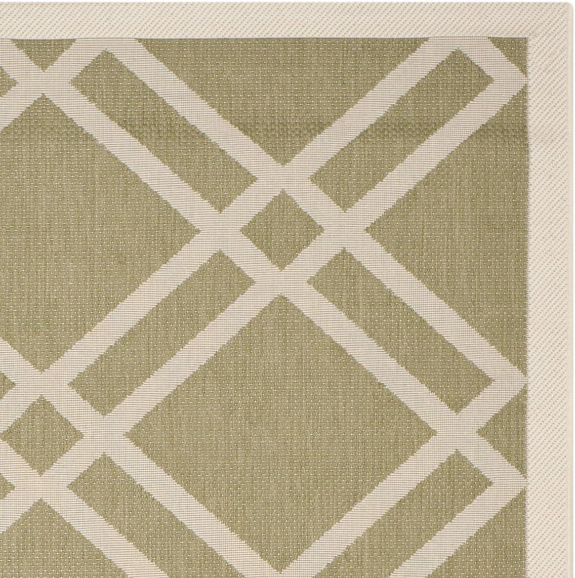 SAFAVIEH Courtyard Jasper Geometric Bordered Indoor/Outdoor Area Rug, 4' x 5'7", Green/Beige