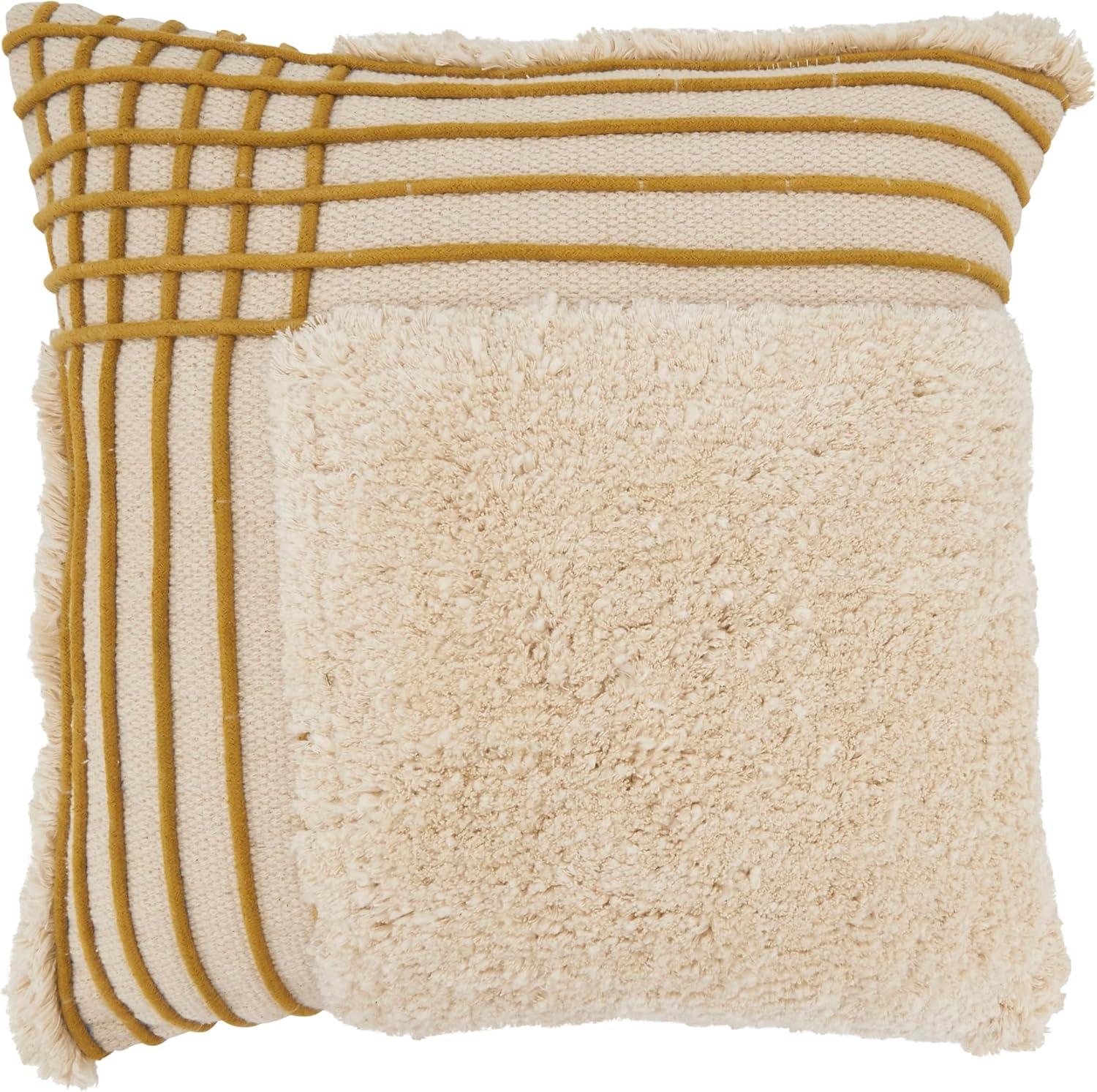 Saro Lifestyle Crosshatch Pattern Tufted Throw Pillow Cover, Beige, 20"x20"