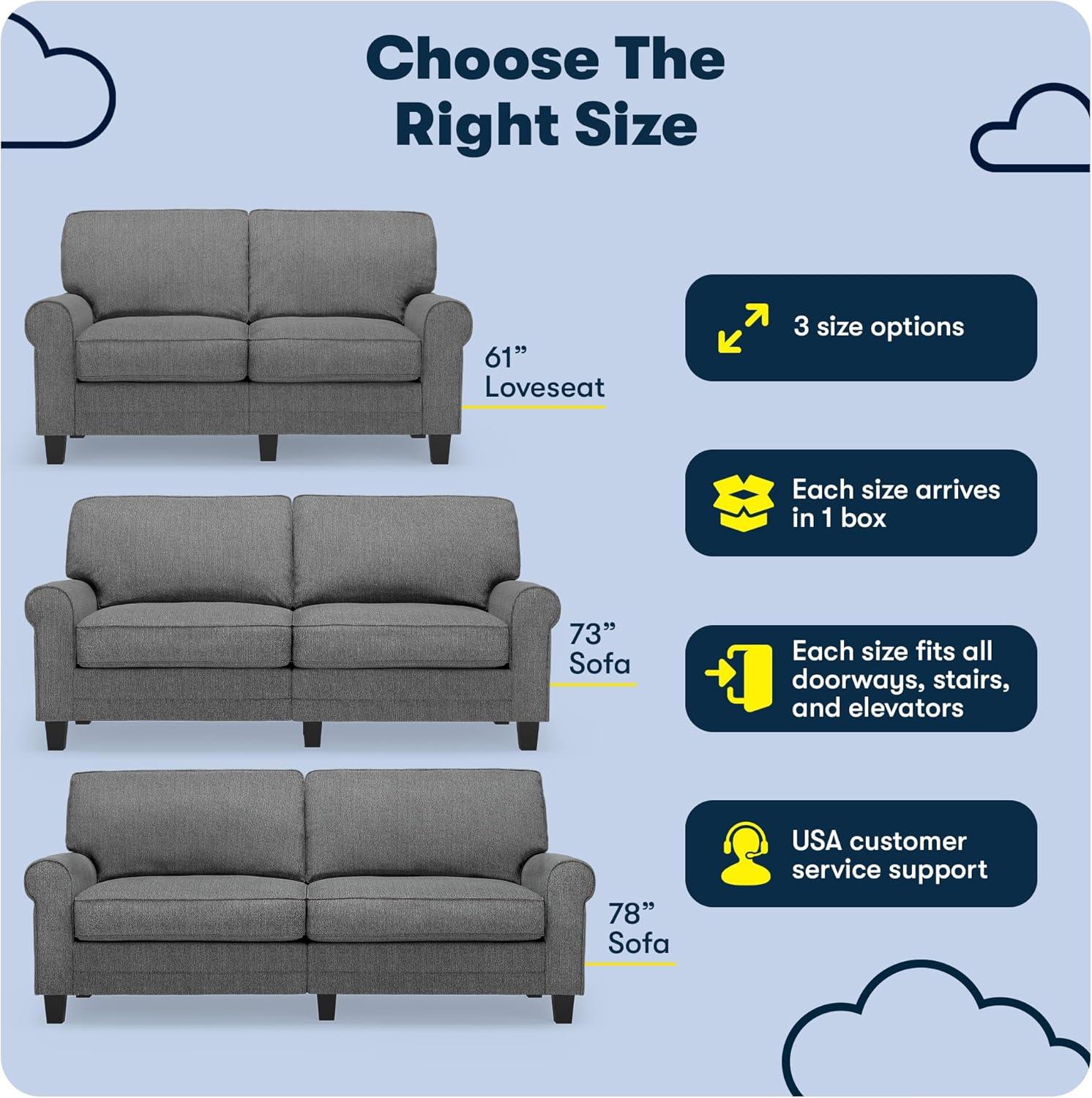 Serta Copenhagen 78" Rolled Arm Sofa, Easy Care Fabric, Soft Pillow Back, Pocket Coil Seat Cushions