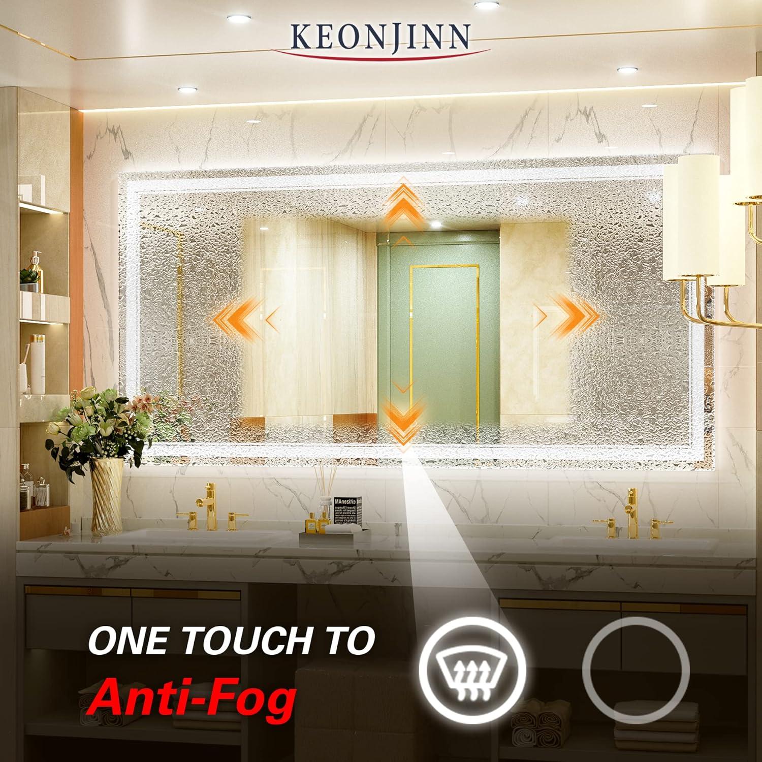 Keonjinn 84 x 32 Inch LED Bathroom Mirror with Lights 3 Color Temperature Frontlit Oversized Vanity Mirror Wall Mounted Anti-Fog, UL Listed LED Driver, Tempered Glass Dimmable Lighted Bathroom Mirror