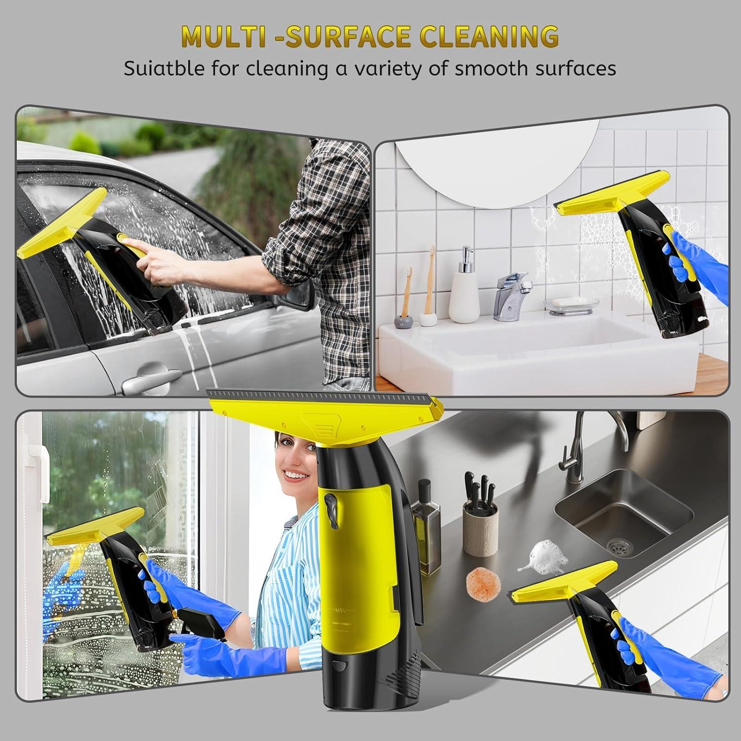 Cordless Black and Yellow Rubber Blade Window Vacuum Squeegee