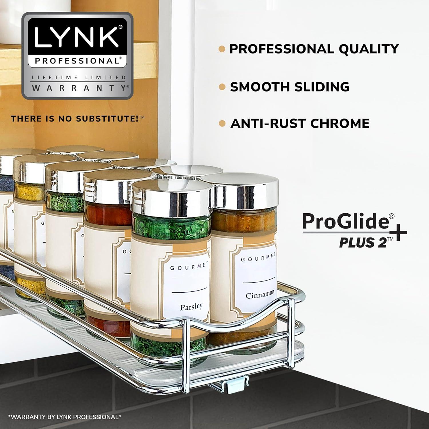 Lynk Professional Slide Out Spice Rack Upper Cabinet Organizer- 4" Wide: Chrome-Plated Kitchen Storage, Pull Out System