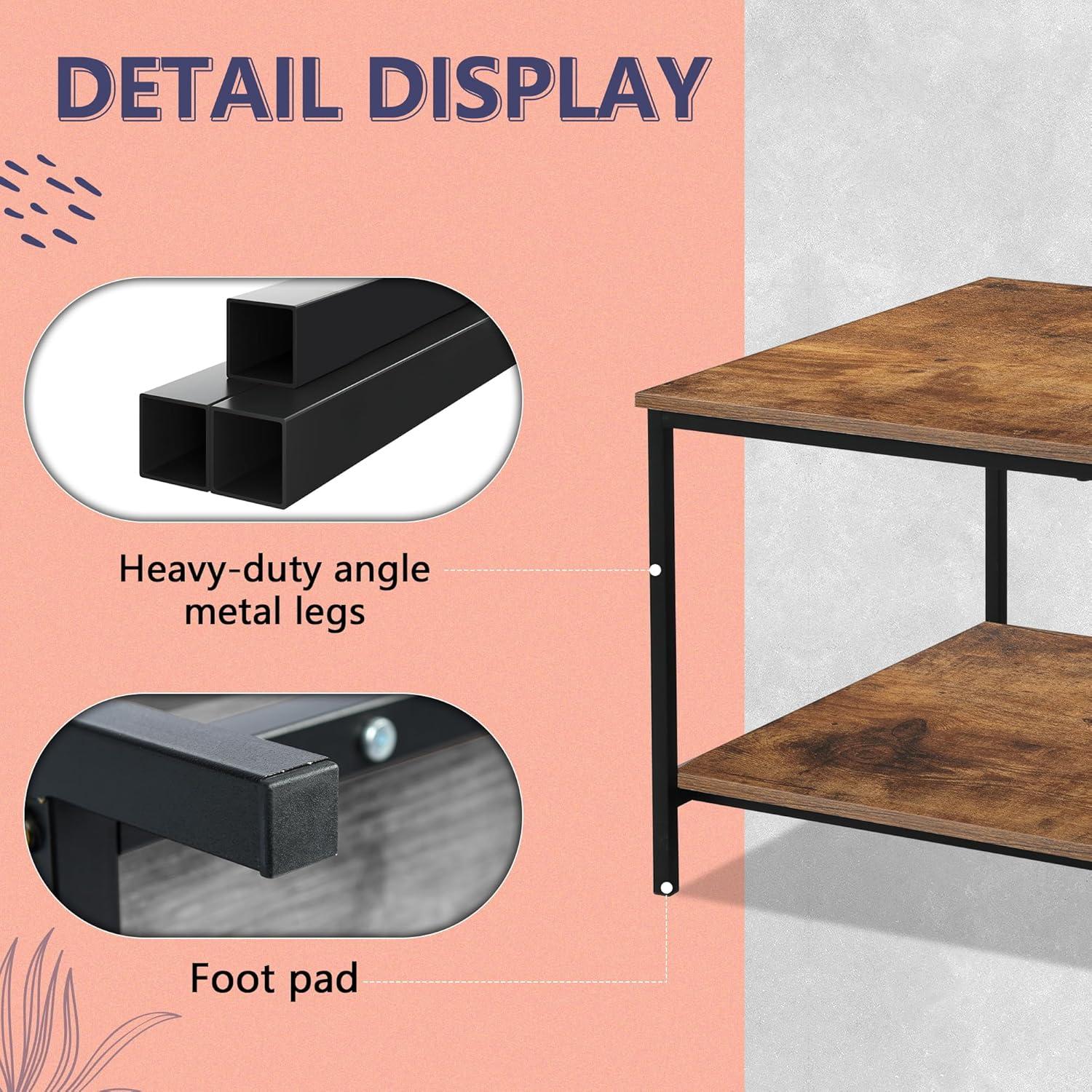 SENIG 2-Tier Coffee Table with Storage Shelf for Living Spaces, Brown Rectangle Wood and Sturdy Metal Side End Table, Functional Center Table for Living Room, 39.3 x 20 x 16