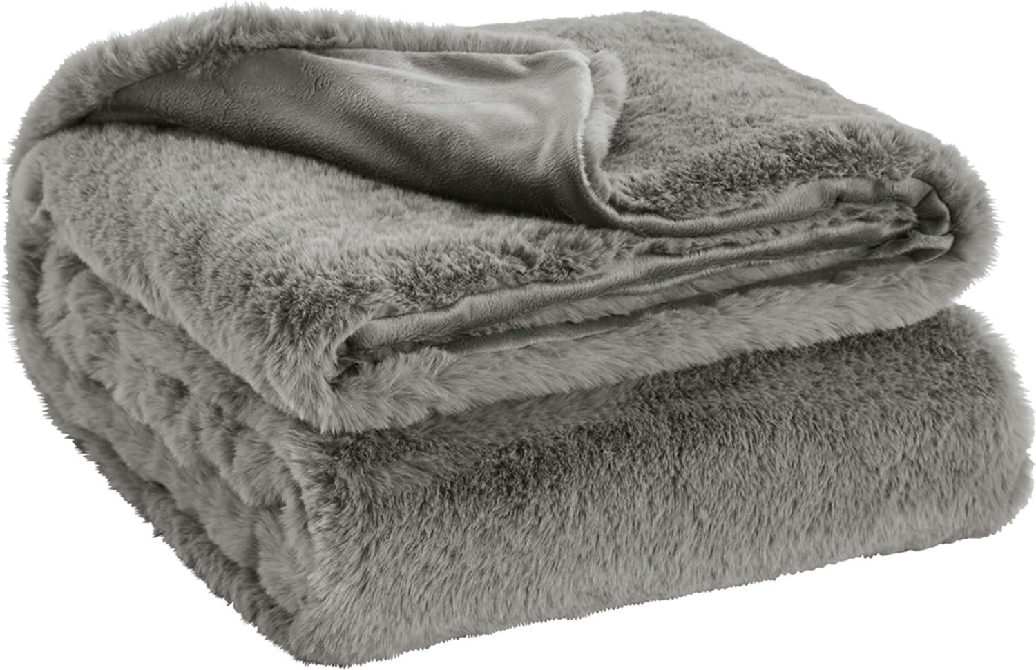 Gariland Luxurious Gray Faux Rabbit Fur 50" x 60" Reversible Throw