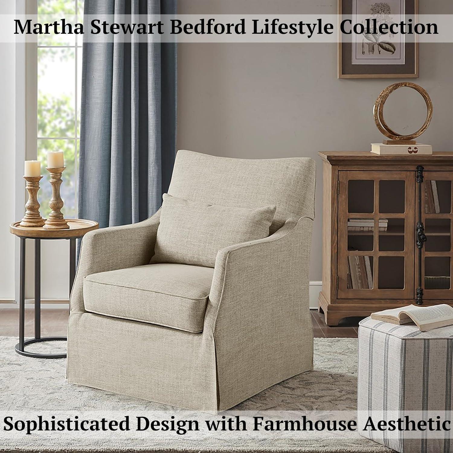 Martha Stewart London Skirted Swivel Chair Tan: Upholstered Polyester, No Assembly Required