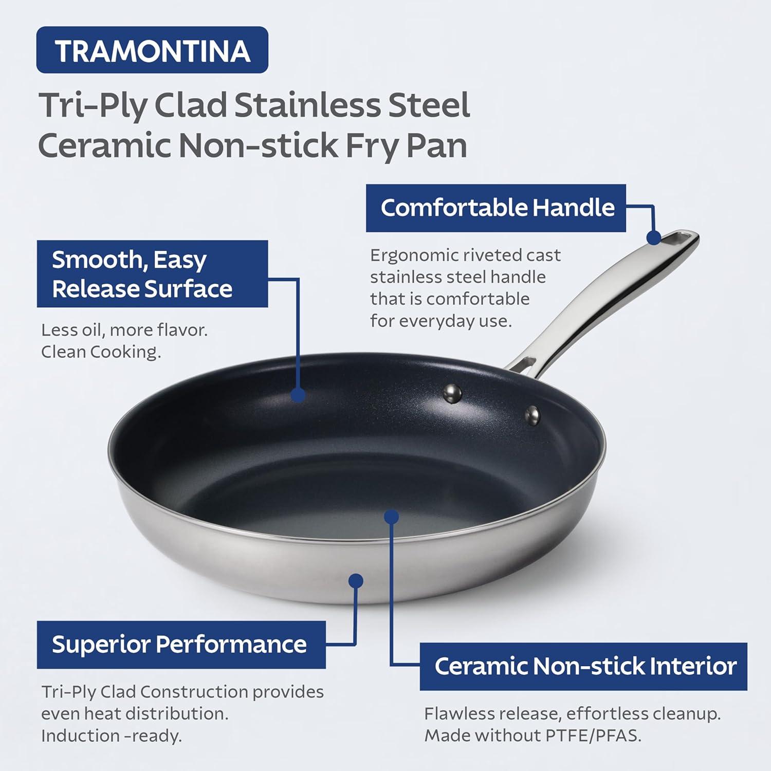 Tramontina Tramontina Signature Tri-Ply Clad Stainless Steel Frying Pan with Ceramic Non Stick Interior